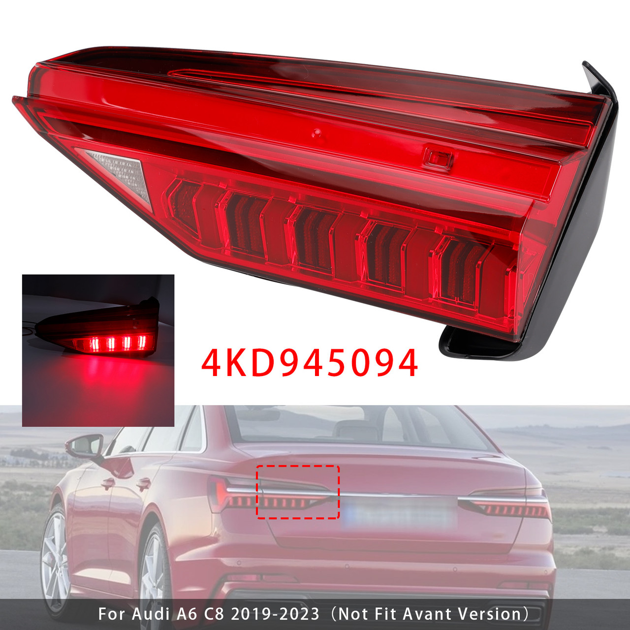 2019-2023 Audi A6 C8 Right LED Inner Tail Light Assembly 4KD945094 Generic