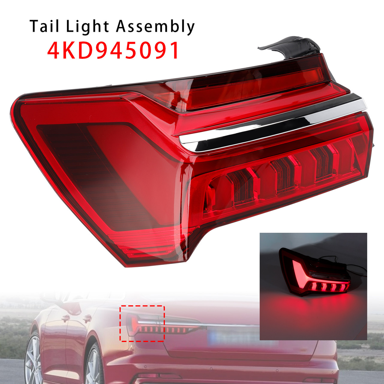 2019-2023 Audi A6 C8 Left LED Outer Tail Light Assembly 4KD945091 Generic