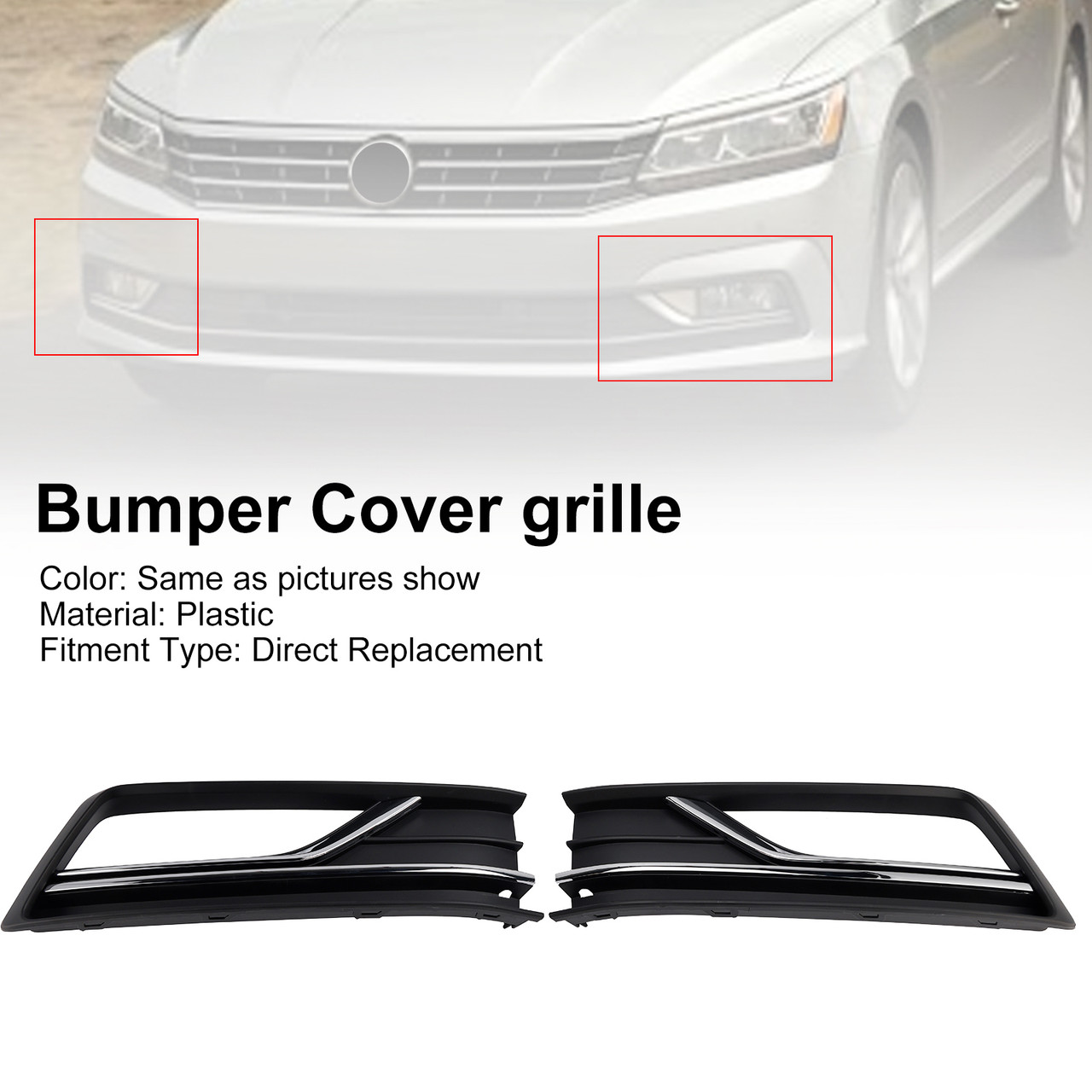 2016-2019 VW Passat B8 2PCS Fog Light Lamp Grille Cover 561854661M Chrome Generic