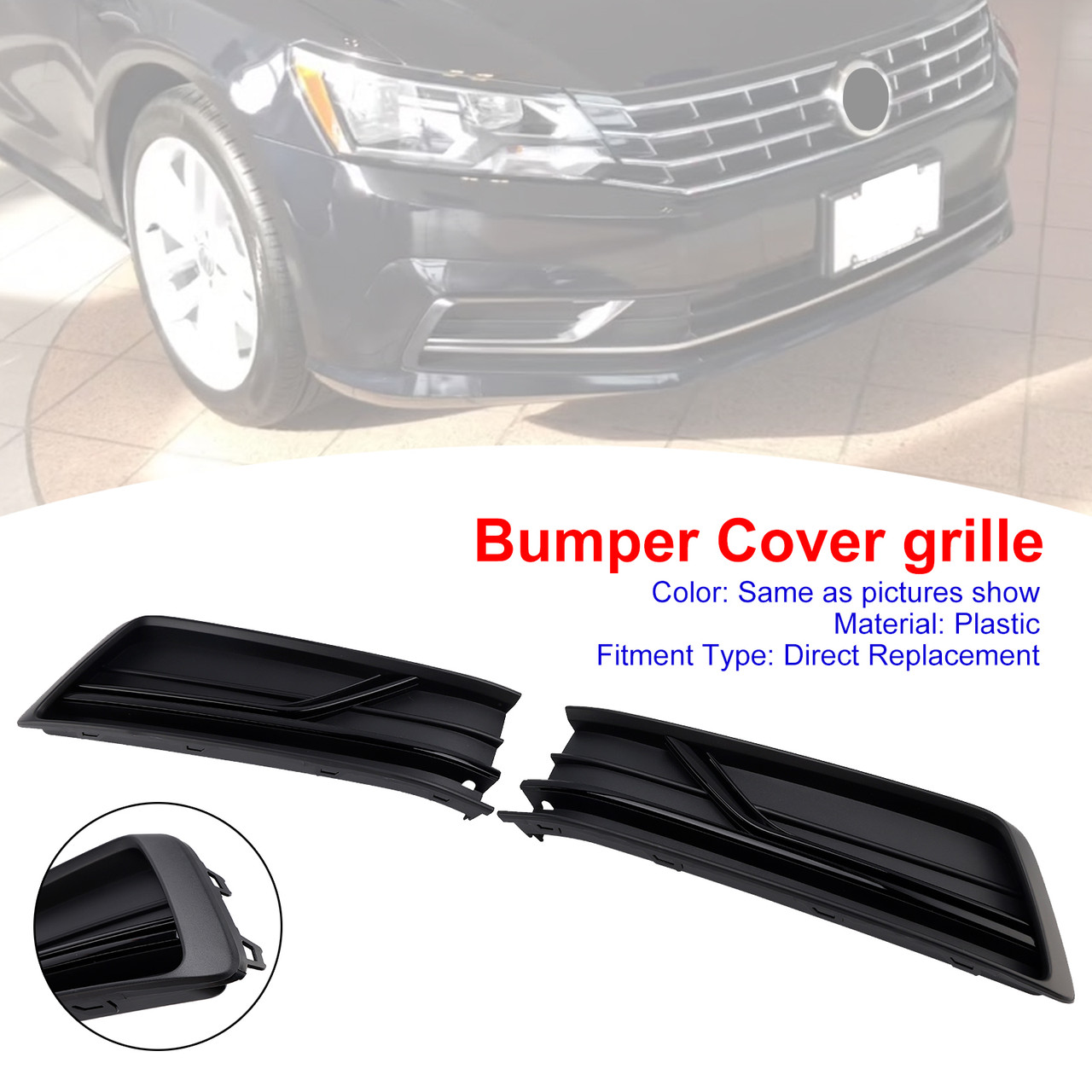 2016-2019 VW Passat B8 2PCS Front Left and Right Side Fog Light Cover Gloss Black Generic