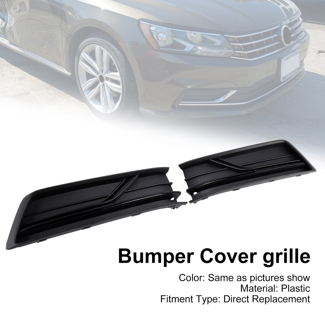 2016-2019 VW Passat B8 2PCS Front Left and Right Side Fog Light Cover Gloss Black Generic
