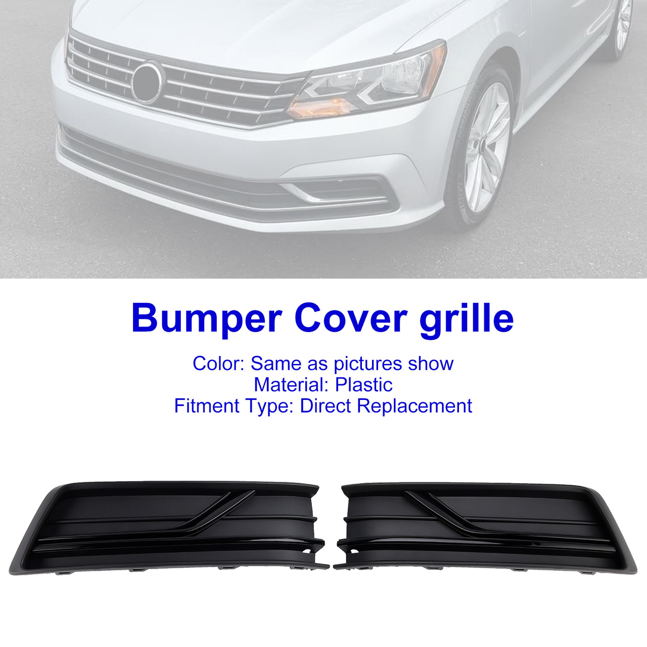 2016-2019 VW Passat B8 2PCS Front Left and Right Side Fog Light Cover Gloss Black Generic