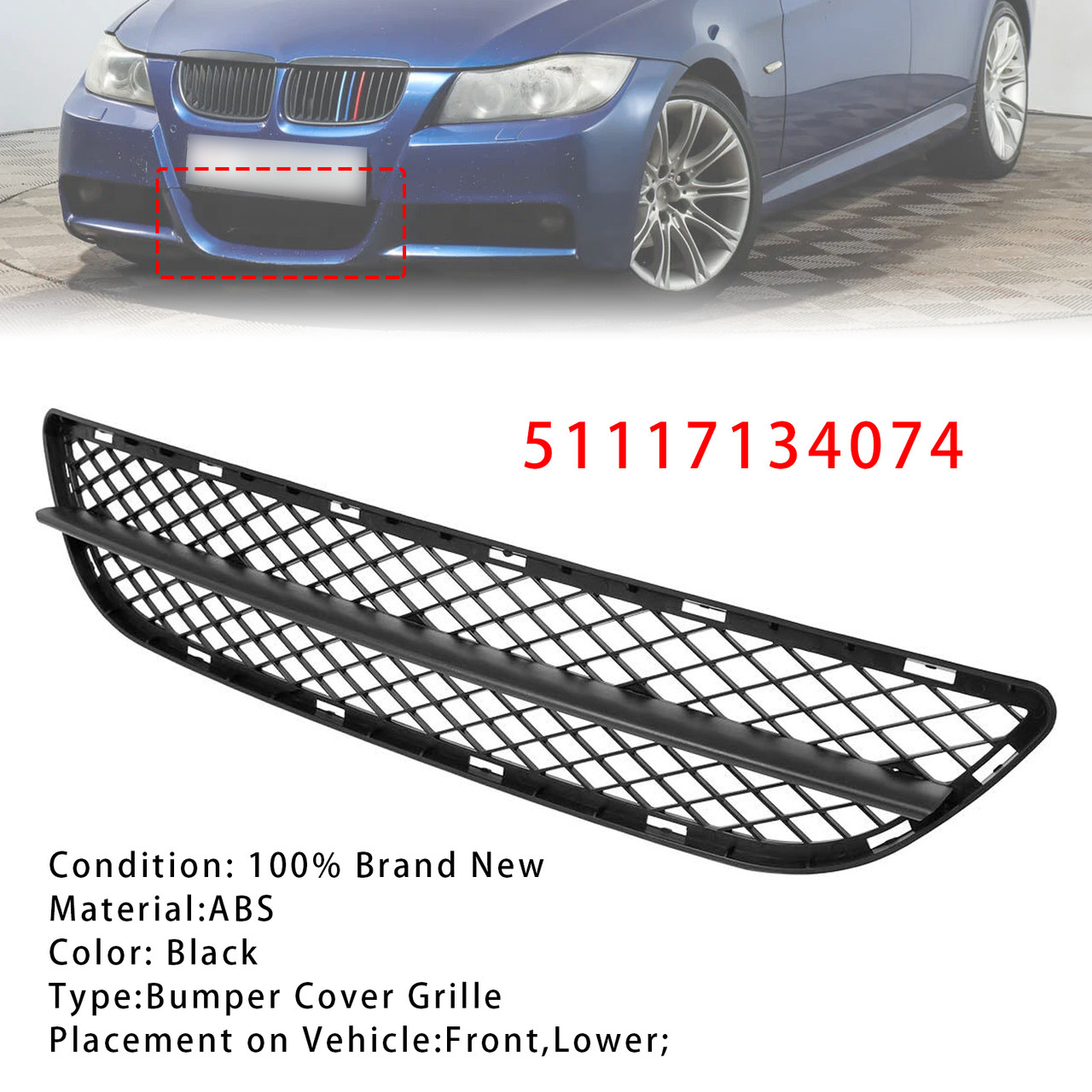 2006-2008 BMW 3 Series E90 E91 Front Bumper Lower Grille 51117134074 Generic