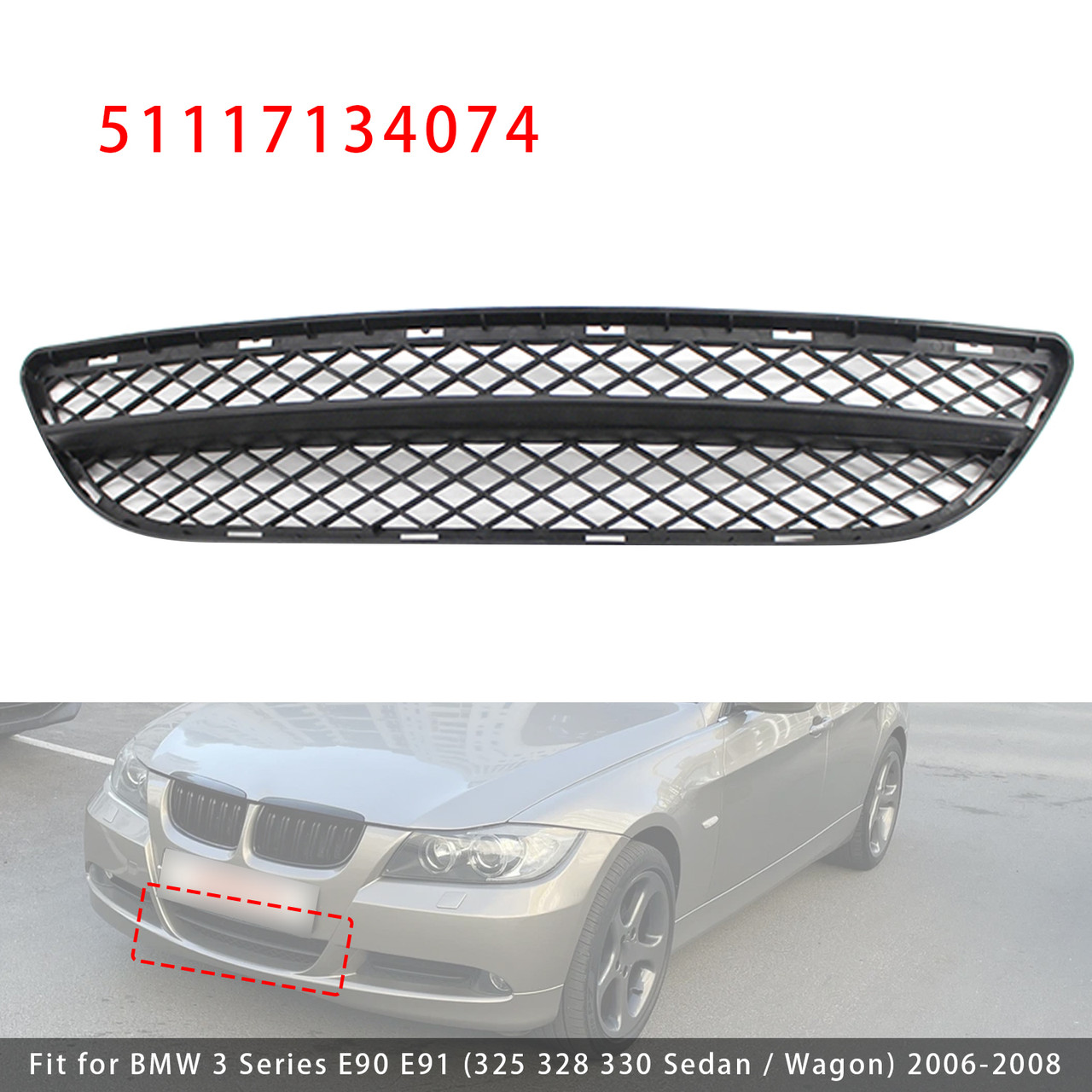 2006-2008 BMW 3 Series E90 E91 Front Bumper Lower Grille 51117134074 Generic