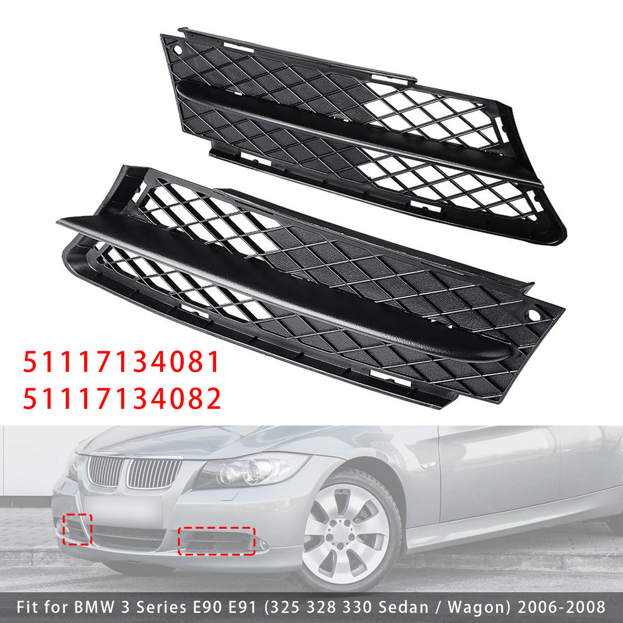 2006-2008 BMW 3 Series E90 E91 Front Fog Light Grille 51117134081 Generic