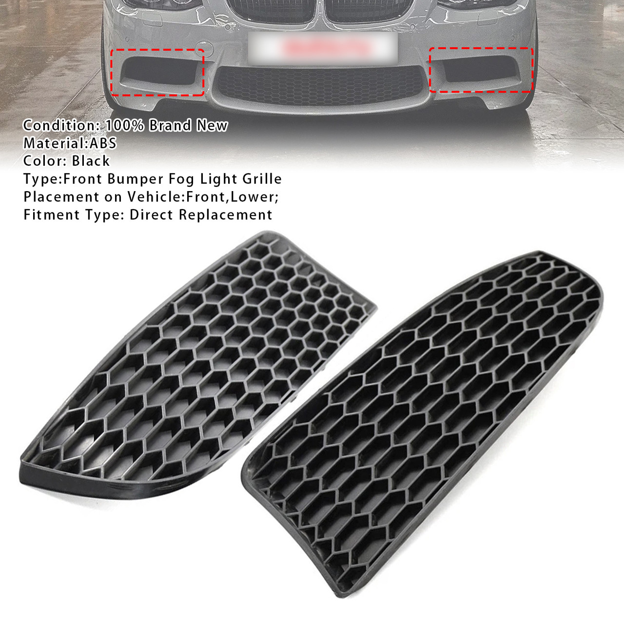 2009-2011 BMW 3 Series E90 E92 E93 M3 Style Front Bumper Fog Light Grille Black Generic
