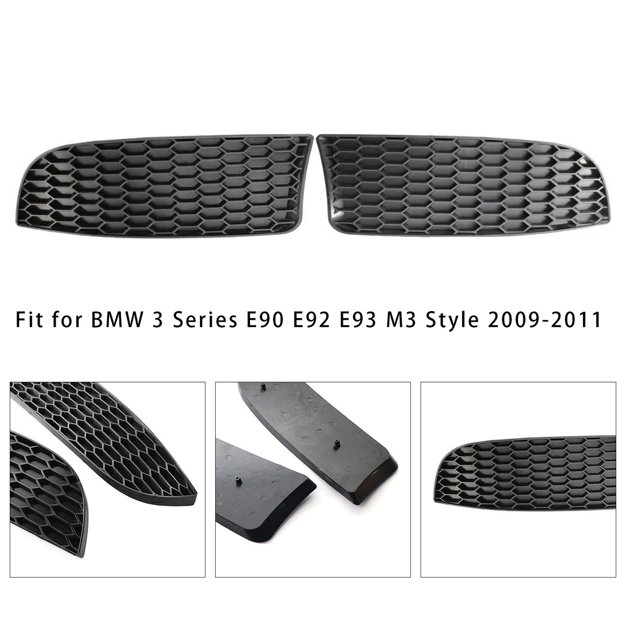 2009-2011 BMW 3 Series E90 E92 E93 M3 Style Front Bumper Fog Light Grille Black Generic