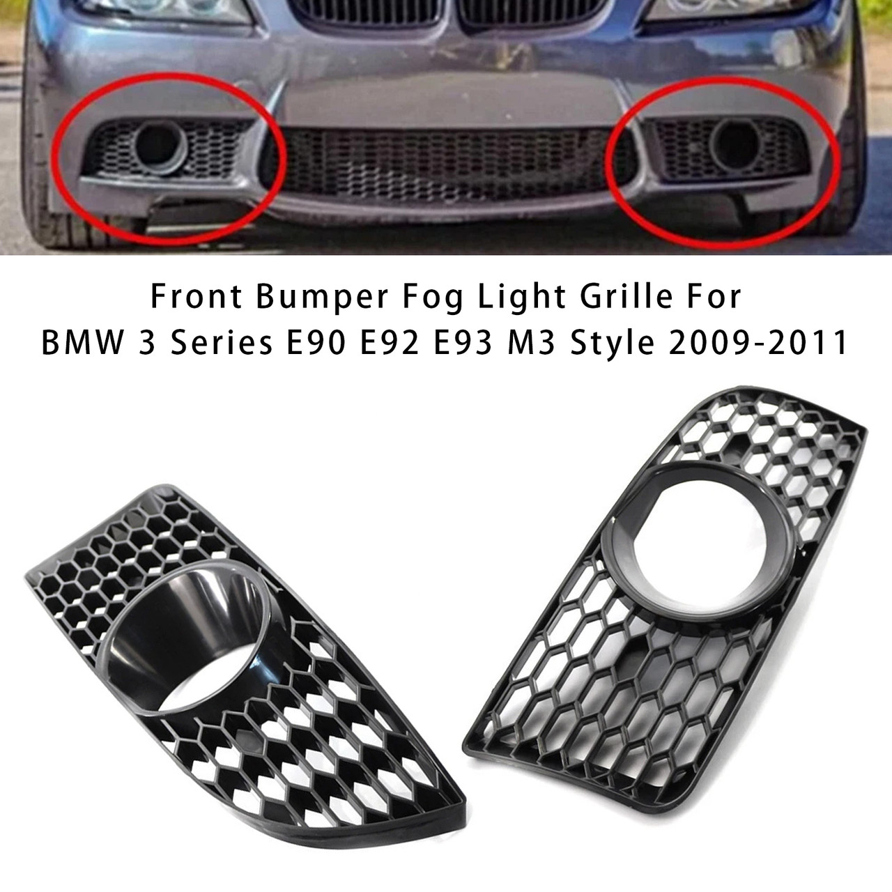 Front Bumper Fog Light Grille For BMW 3 Series E90 E92 E93 M3 Style 2009-2011