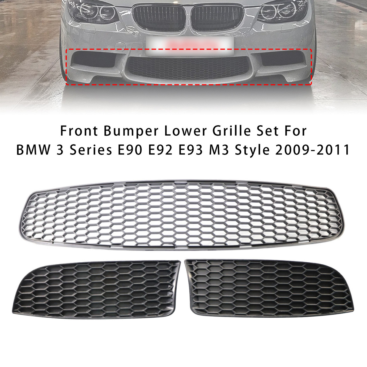 Front Bumper Lower Grille Set For BMW 3 Series E90 E92 E93 M3 2009-2011