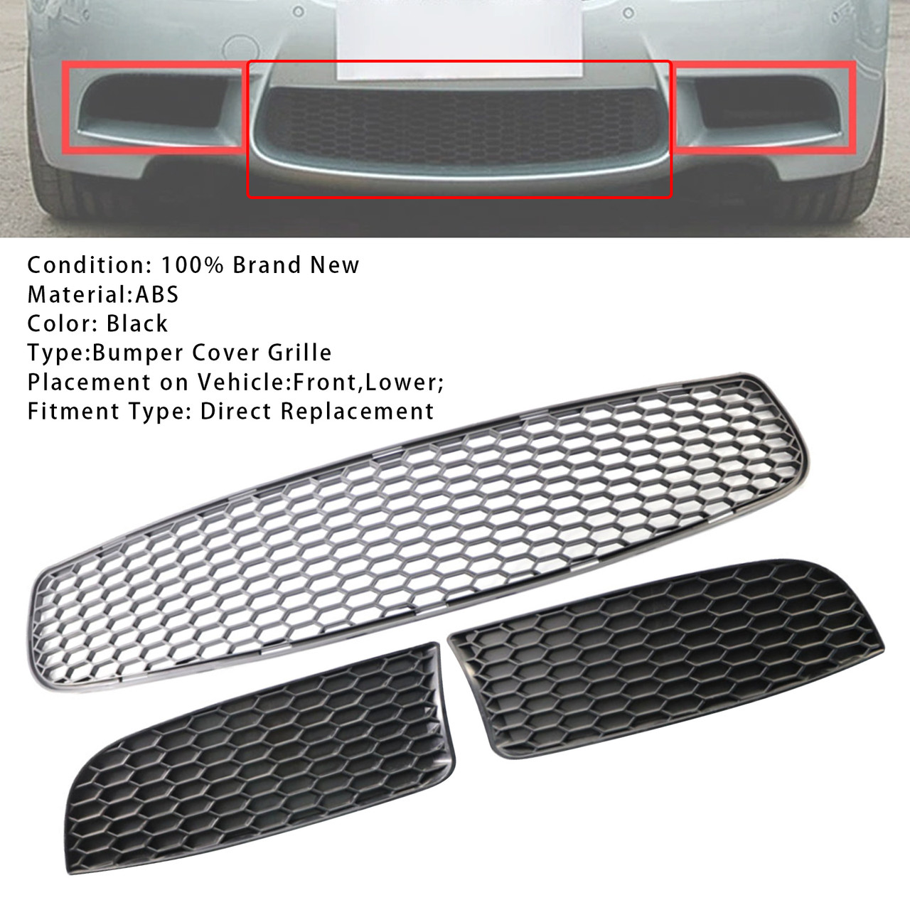 Front Bumper Lower Grille Set For BMW 3 Series E90 E92 E93 M3 2009-2011