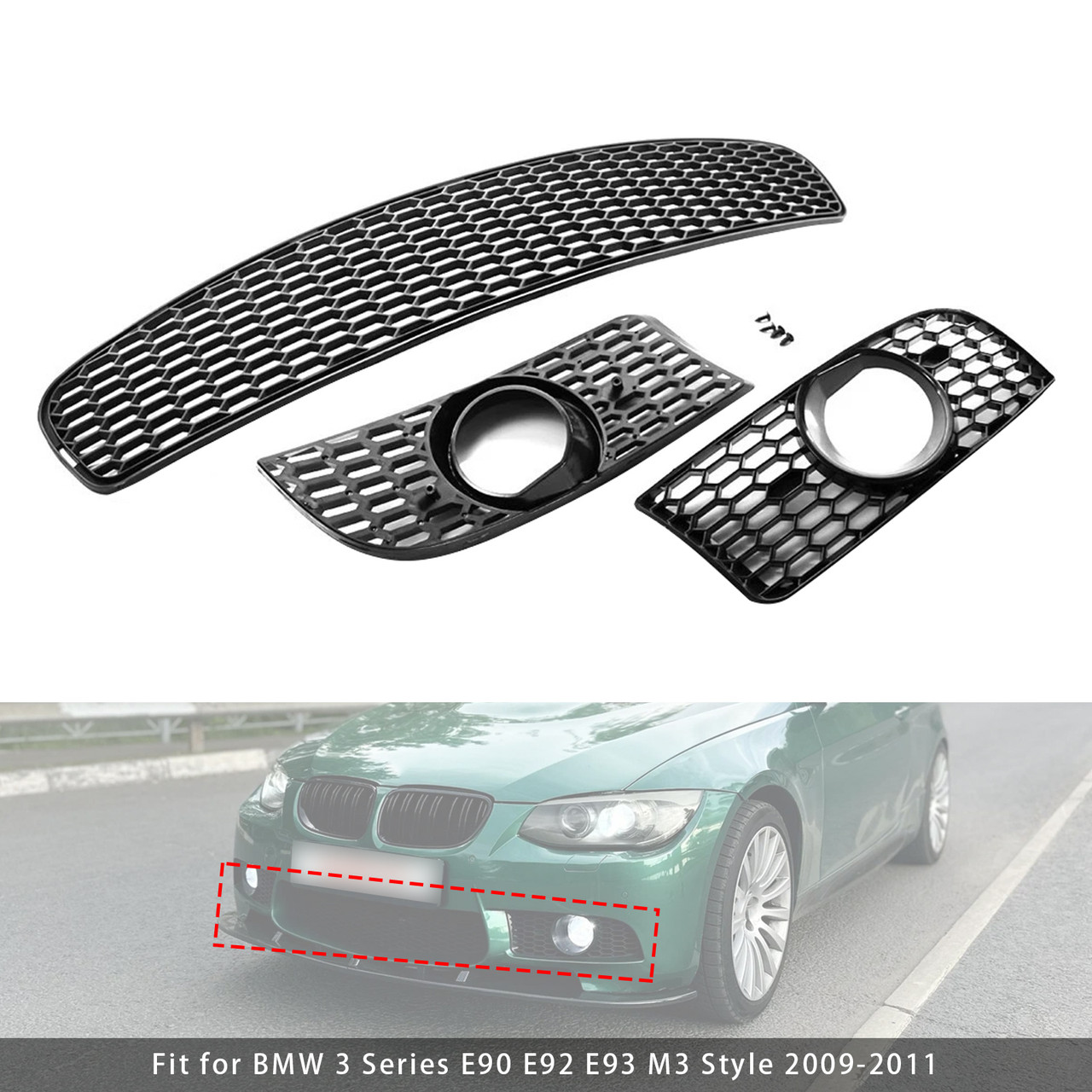 Front Bumper Lower Grille Set For BMW 3 Series E90 E92 E93 M3 Style 2009-2011