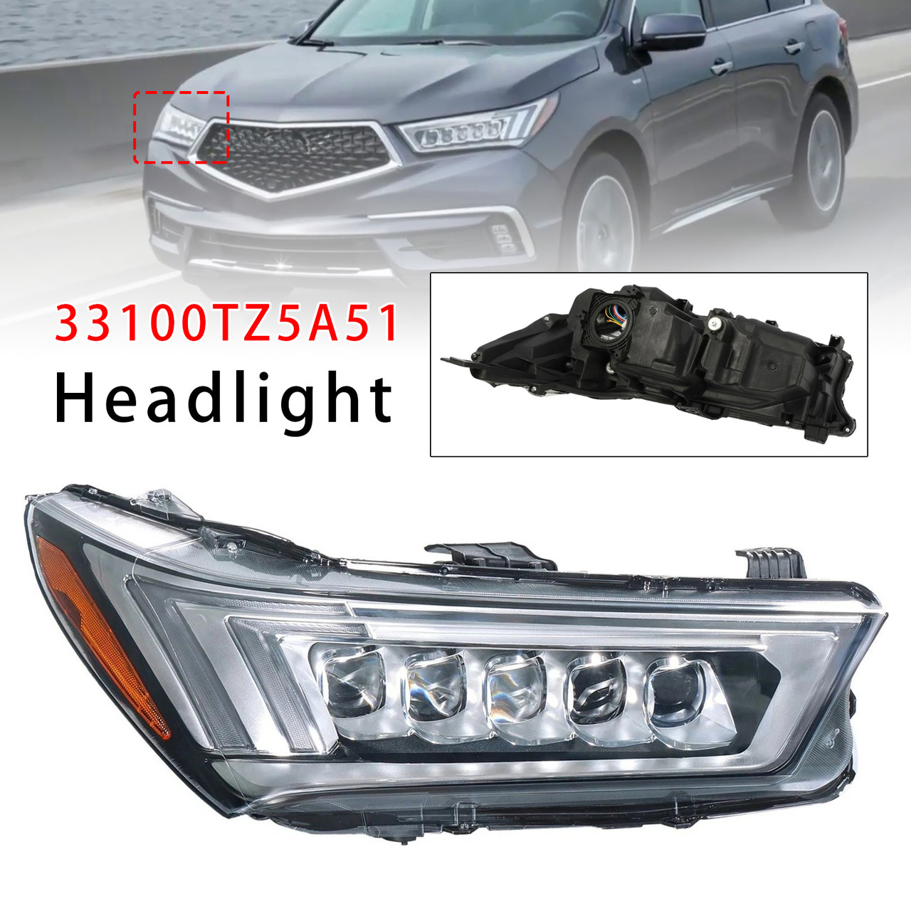 2017-2020 MDX Sport Hybrid Front Right LED Headlight 33100TZ5A51 Generic