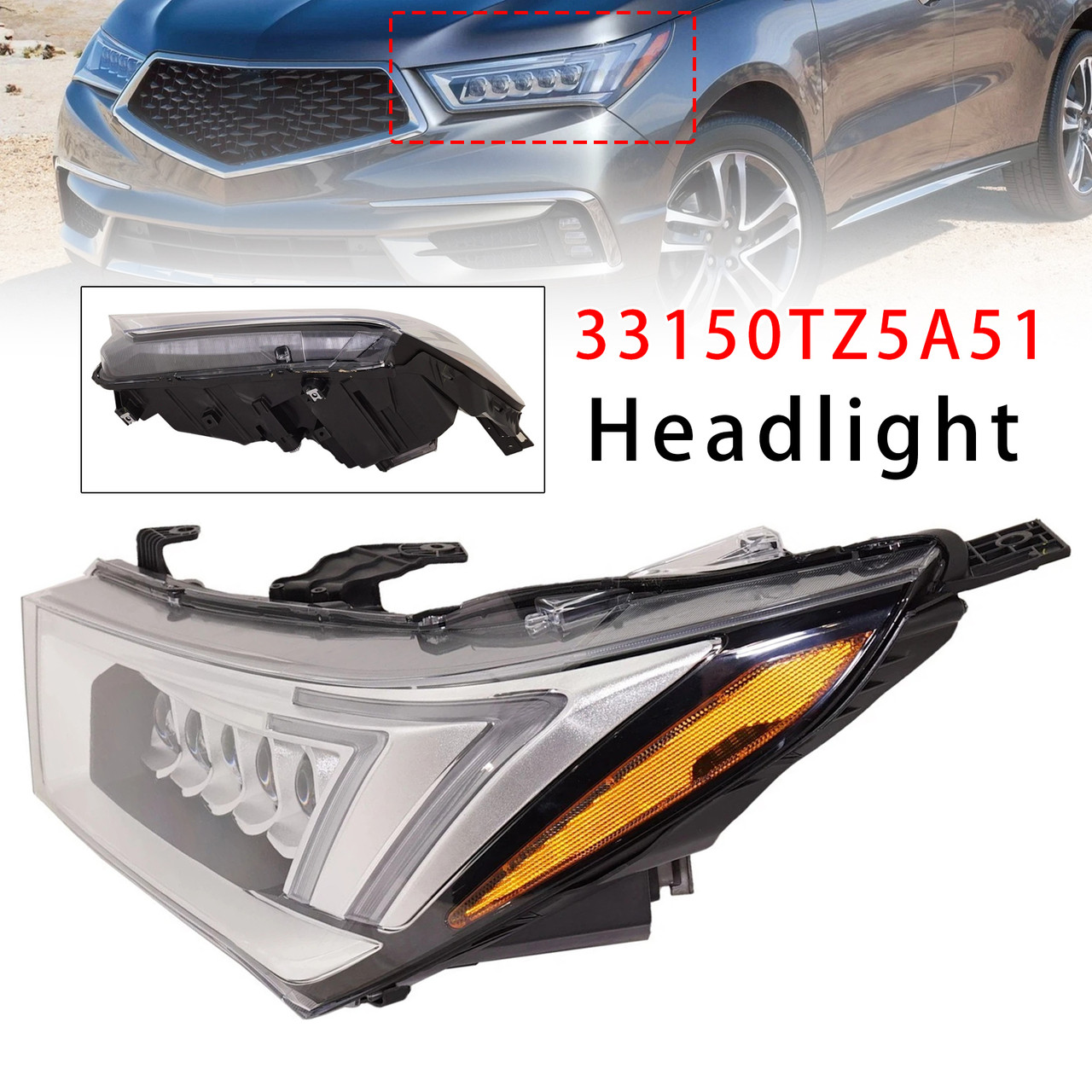 2017-2020 MDX Sport Hybrid Front Left LED Headlight 33150TZ5A51 Generic