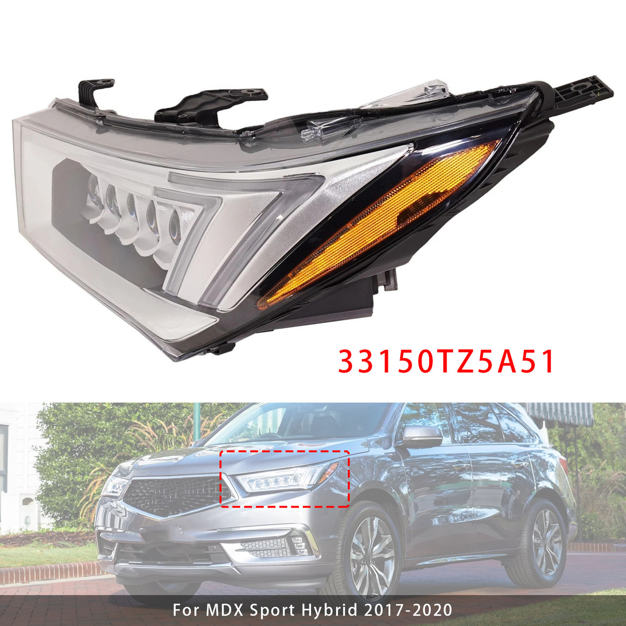 2017-2020 MDX Sport Hybrid Front Left LED Headlight 33150TZ5A51 Generic