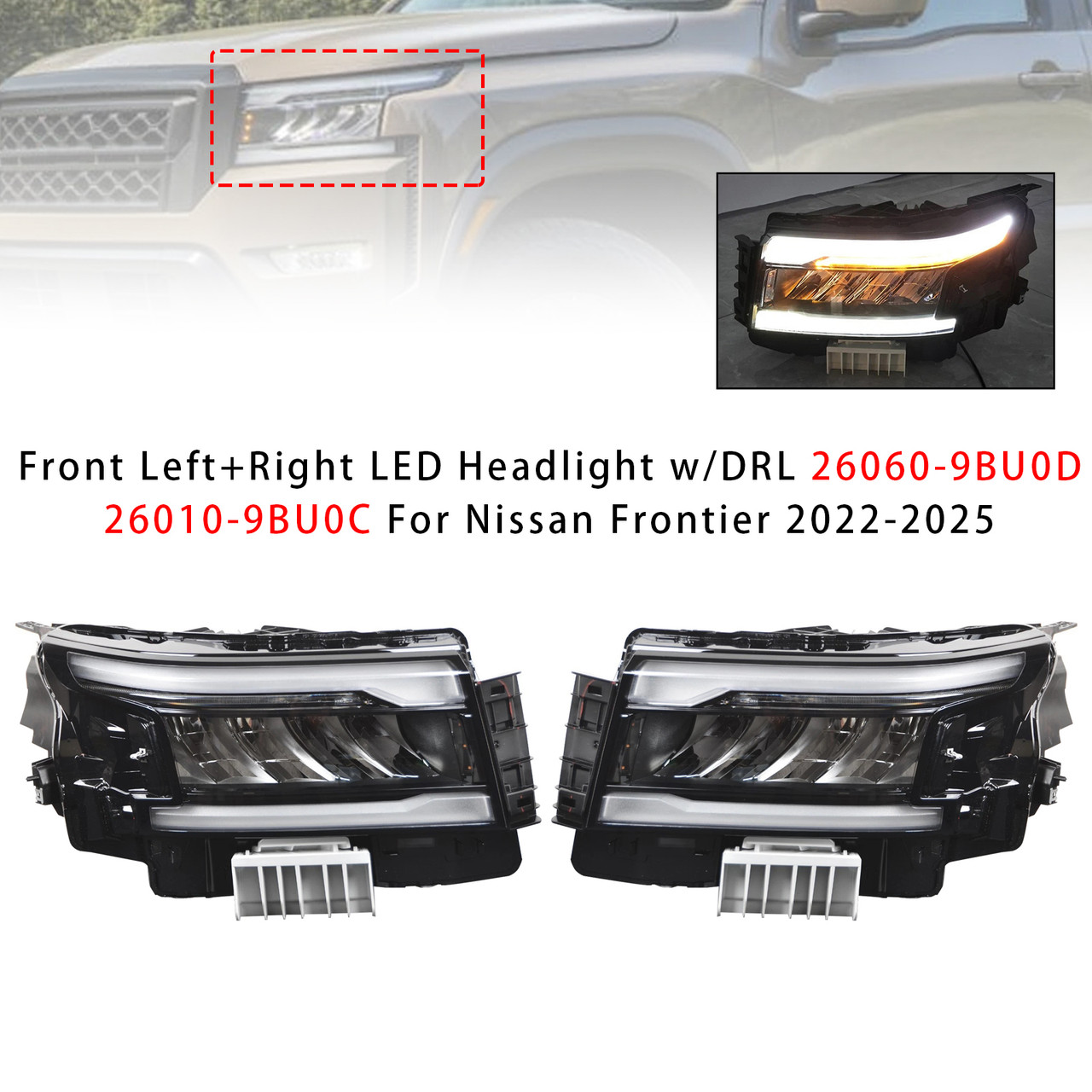 2022-2025 Nissan Frontier Front Left+Right LED Headlight w/DRL 26060-9BU0D 26010-9BU0C Generic