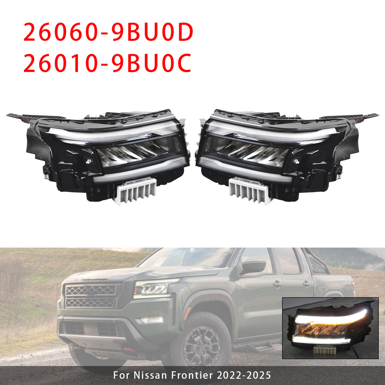 2022-2025 Nissan Frontier Front Left+Right LED Headlight w/DRL 26060-9BU0D 26010-9BU0C Generic