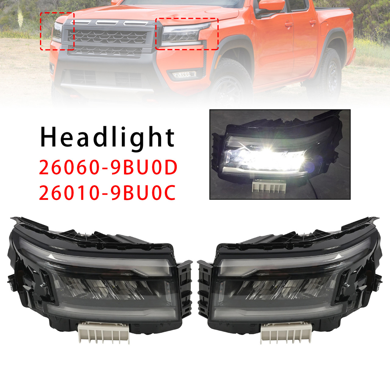 2022-2025 Nissan Frontier Front Left+Right LED Headlight w/DRL 26060-9BU0D 26010-9BU0C Generic