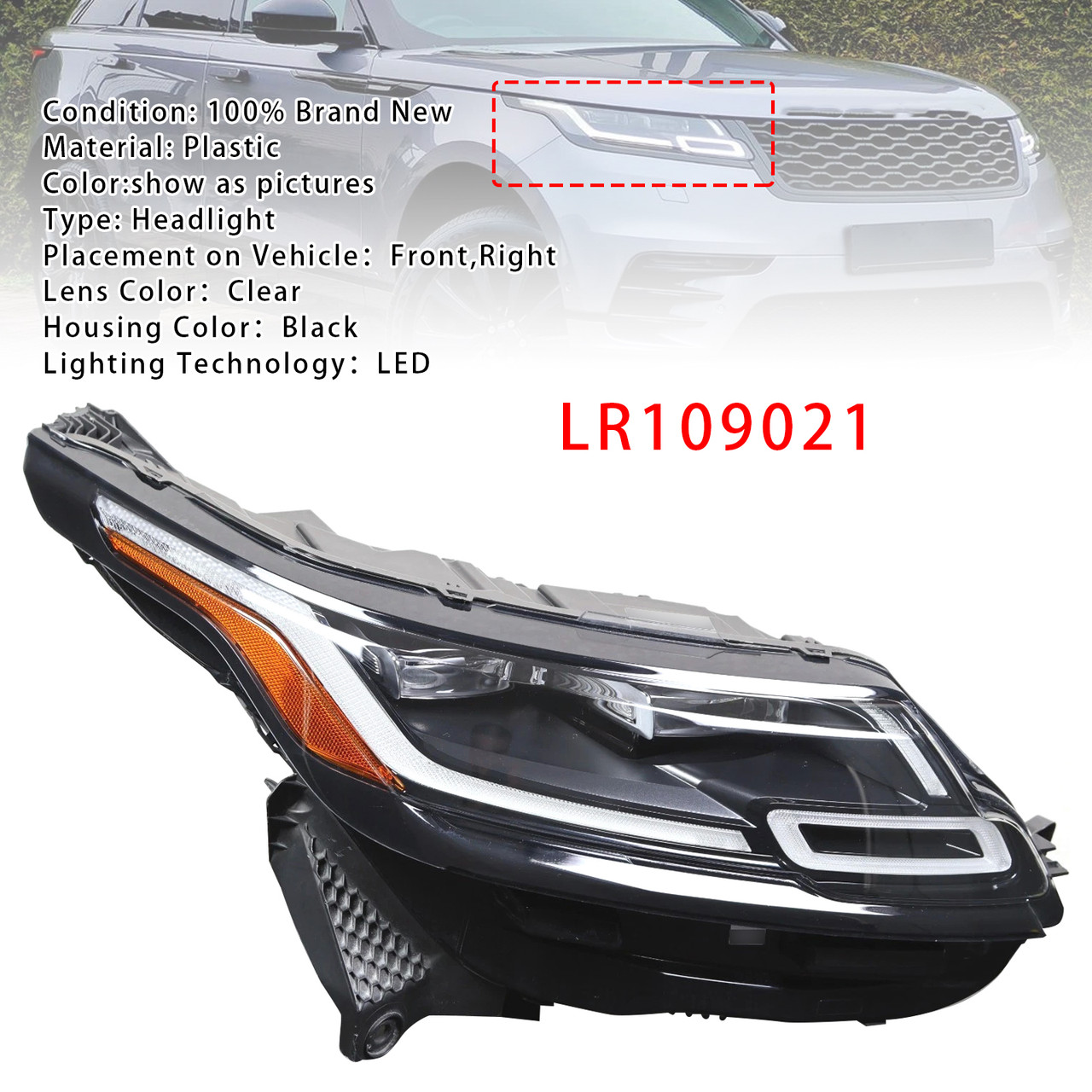 2018-2023 Land Range Rover Velar Front Right LED Headlight LR109021 Generic