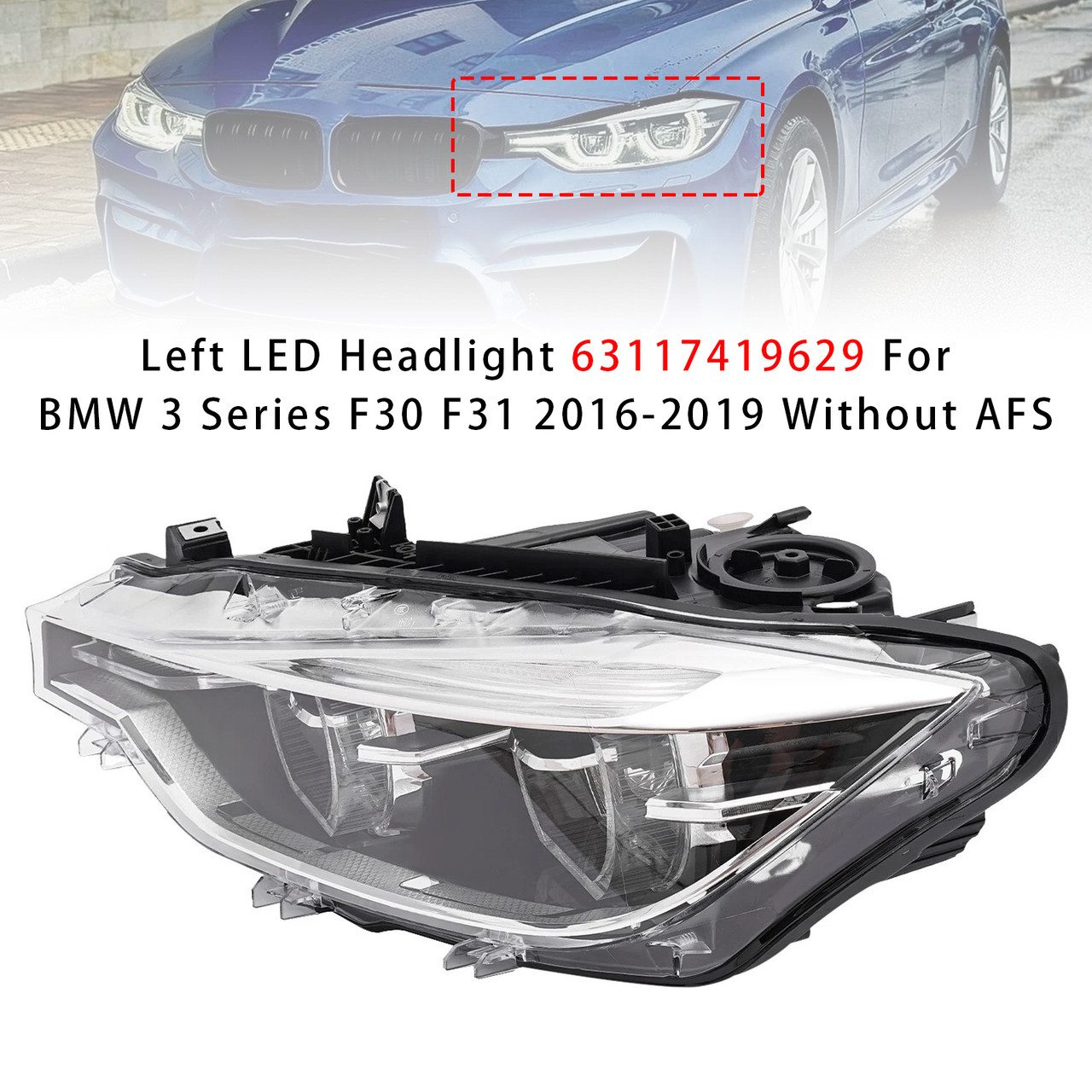 2016-2019 BMW 3 Series F30 320i 330i 340i Left LED Headlight 63117419629 Generic