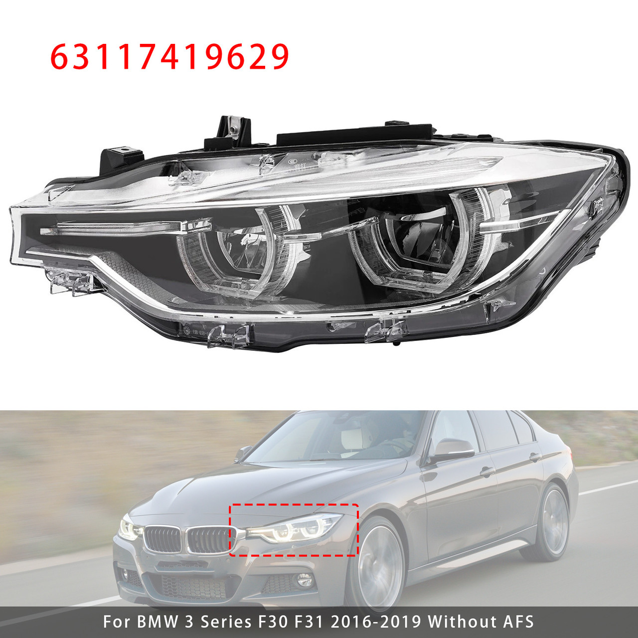 2016-2019 BMW 3 Series F30 320i 330i 340i Left LED Headlight 63117419629 Generic