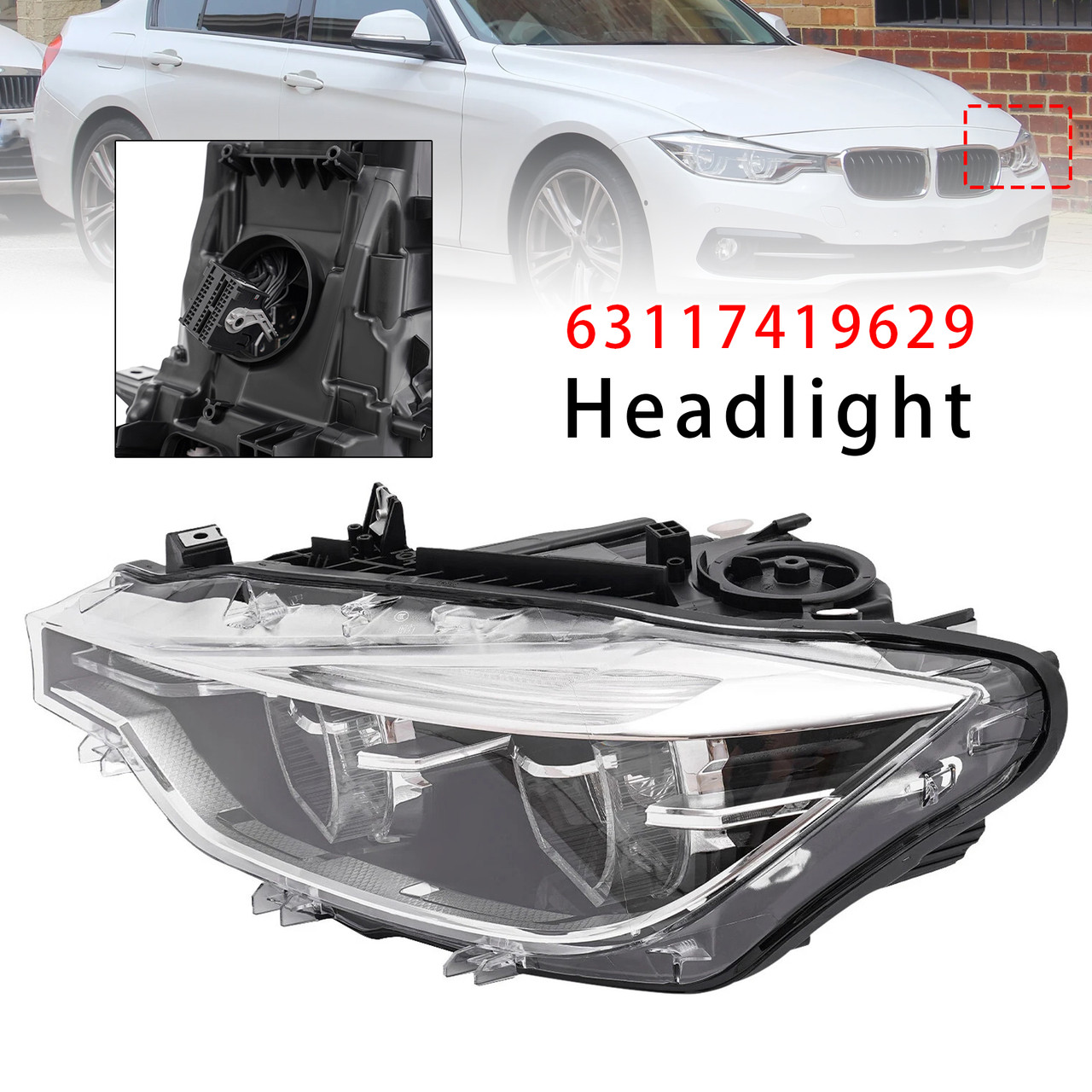 2016-2019 BMW 3 Series F30 320i 330i 340i Left LED Headlight 63117419629 Generic