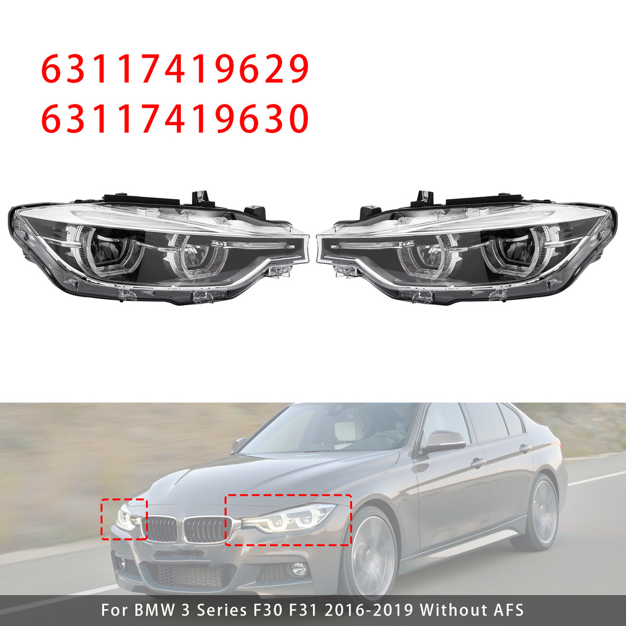 2016-2019 BMW 3 Series F30 320i 330i 340i Left+Right LED Headlight 63117419629 63117419630 Generic