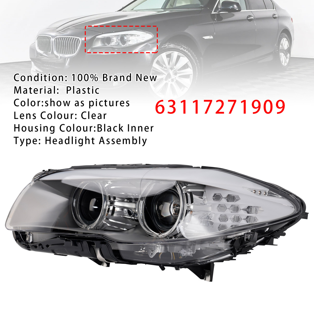 2010-2013 BMW 5 Series F10 F11 Xenon LED DRL Left Headlight 63117271909 Generic
