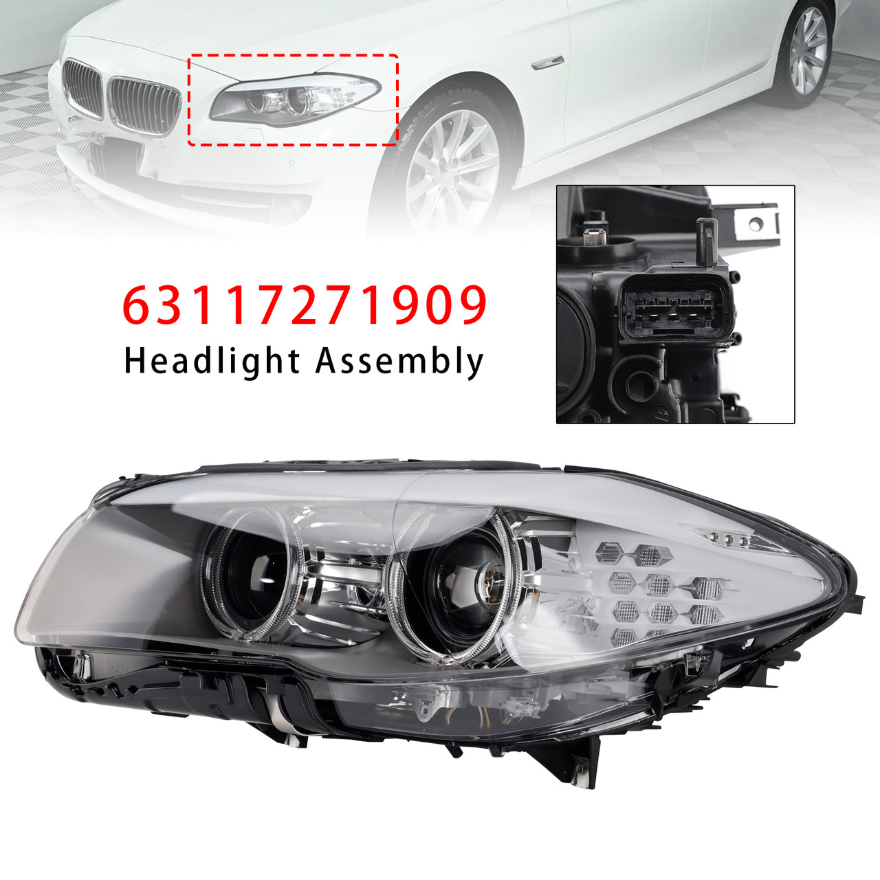 2010-2013 BMW 5 Series F10 F11 Xenon LED DRL Left Headlight 63117271909 Generic