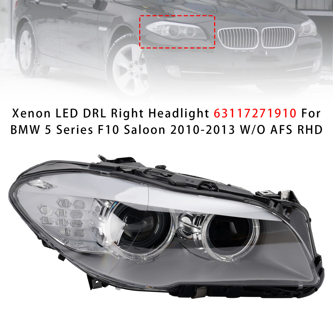 2010-2013 BMW 5 Series F10 F11 Xenon LED DRL Right Headlight 63117271910 Generic