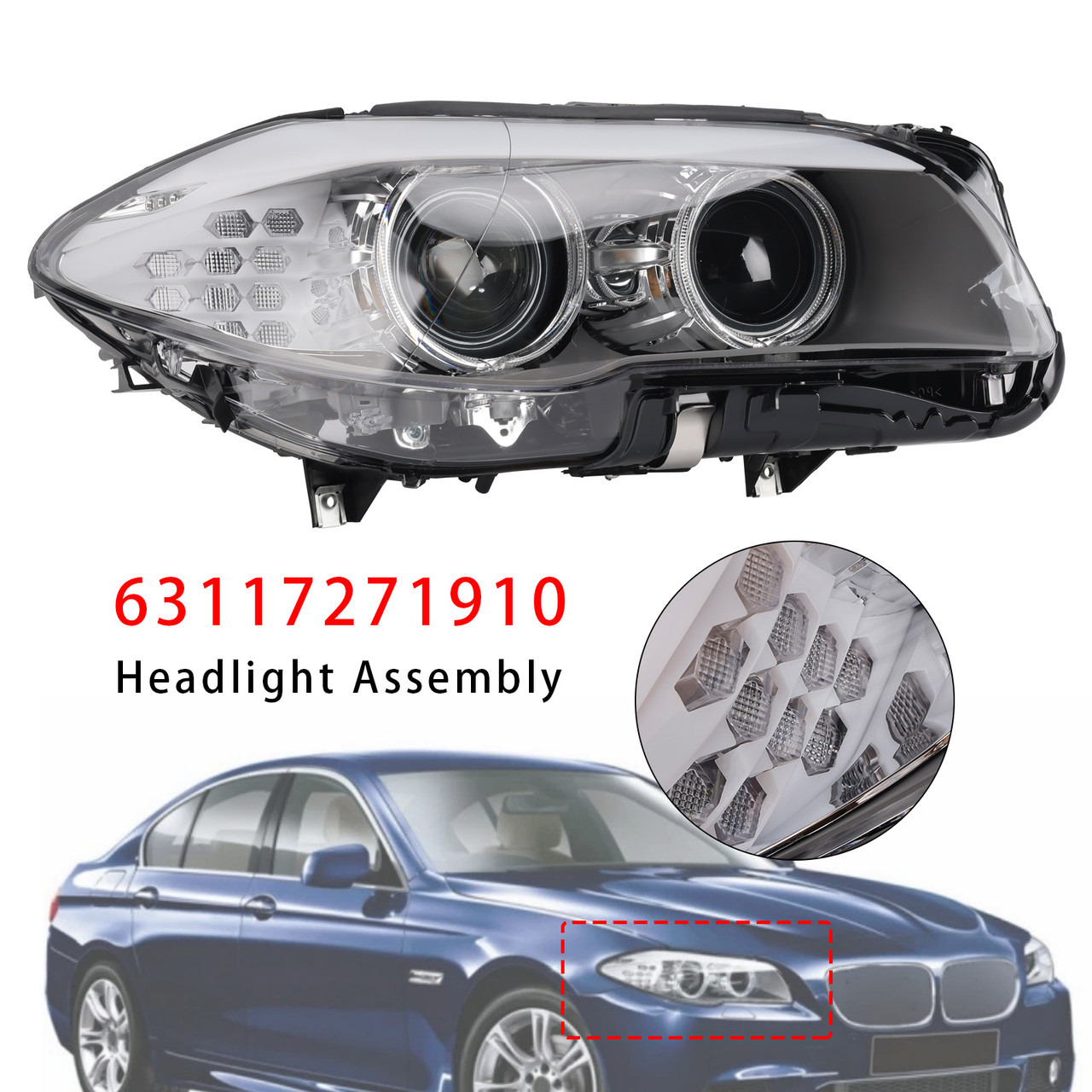 2010-2013 BMW 5 Series F10 F11 Xenon LED DRL Right Headlight 63117271910 Generic