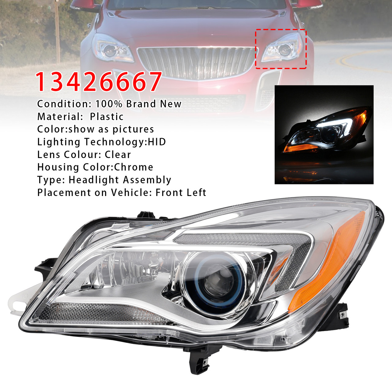 2014-2017 Buick Regal HID Xenon Left Headlight 13426667 Generic