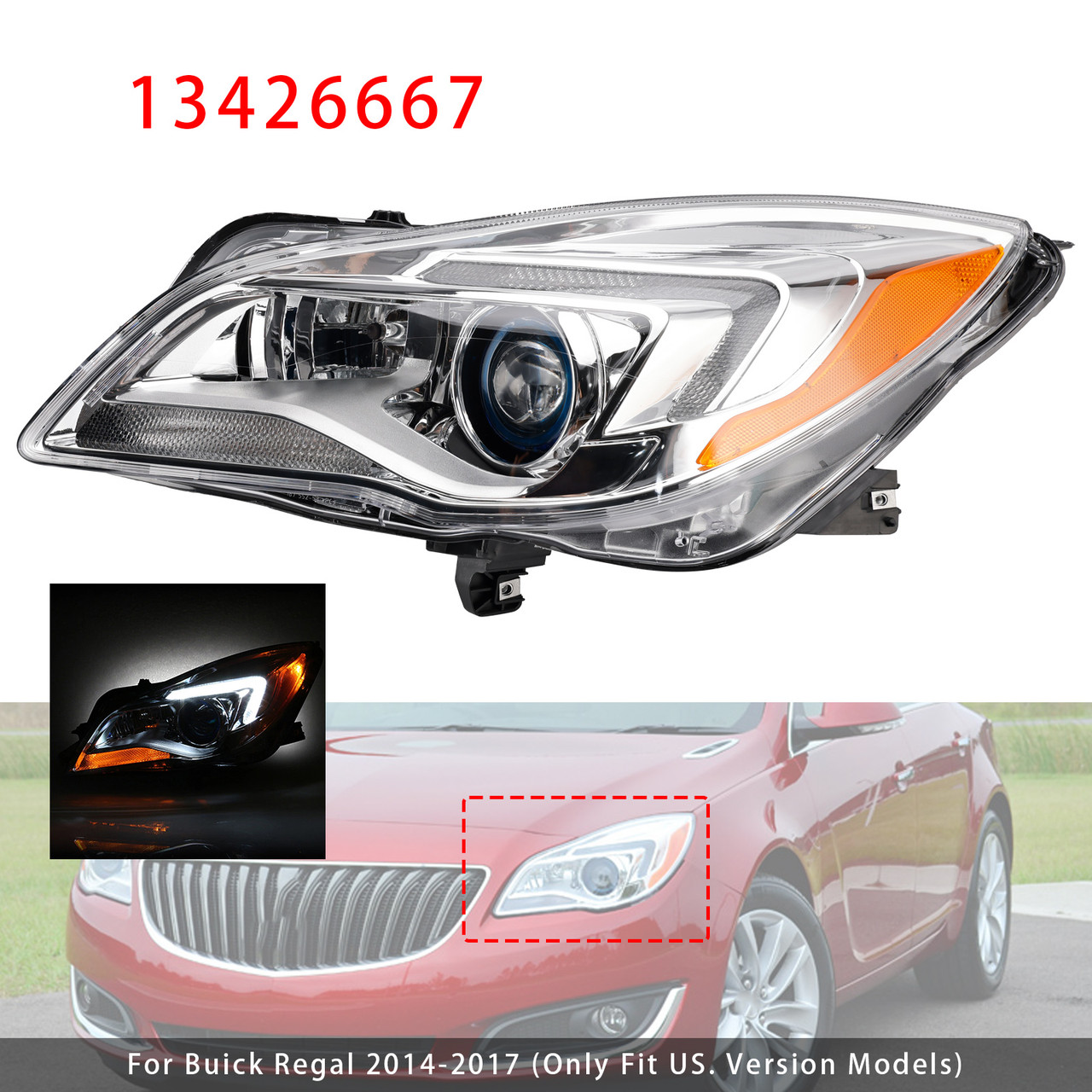 2014-2017 Buick Regal HID Xenon Left Headlight 13426667 Generic
