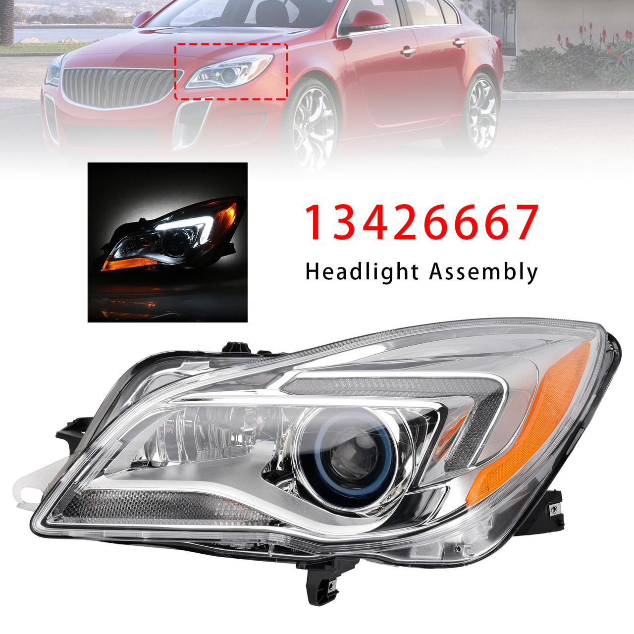 2014-2017 Buick Regal HID Xenon Left Headlight 13426667 Generic