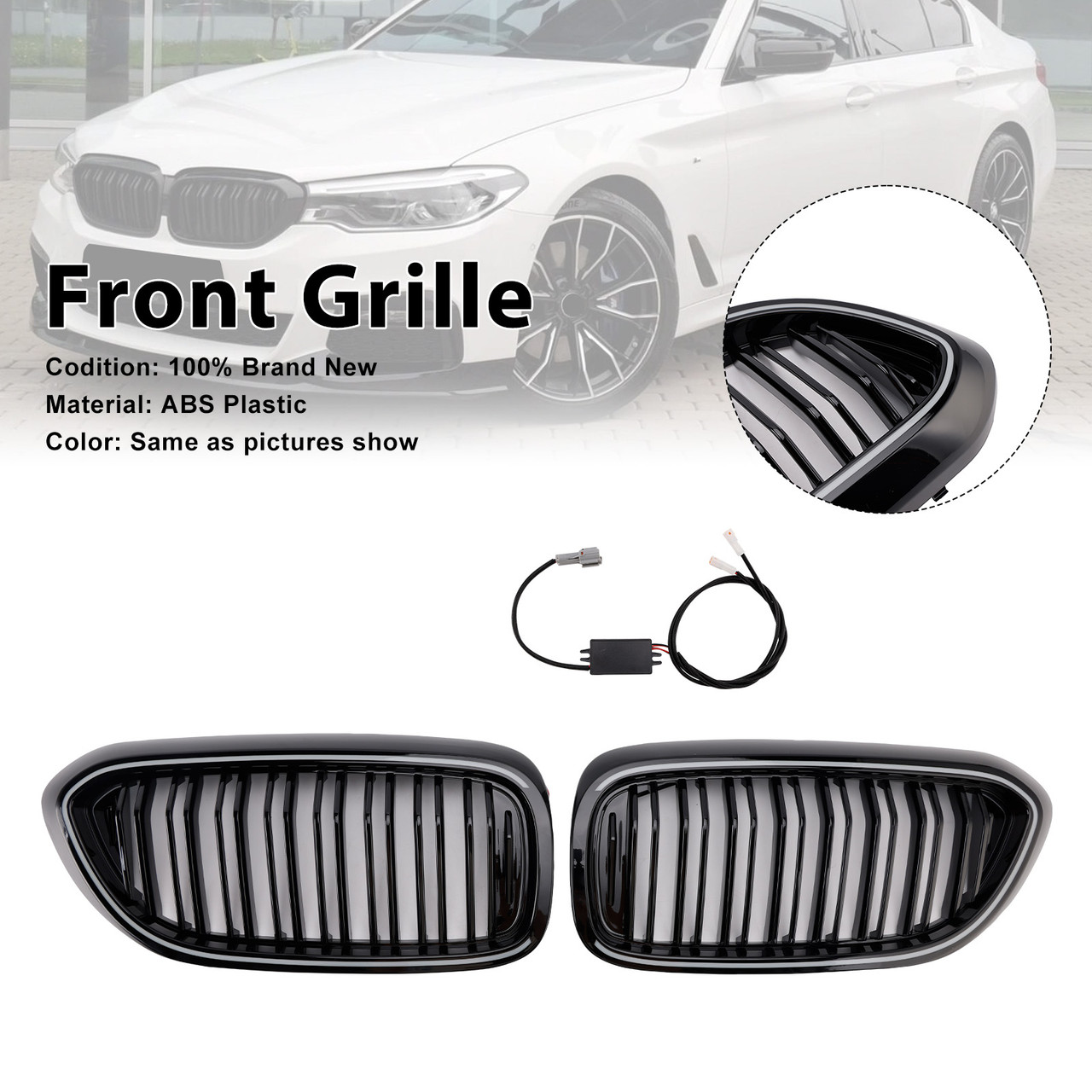 2017-2020 BMW 5 Series G30 G31 Double Slat Front Kidney Grille Gloss Black Generic