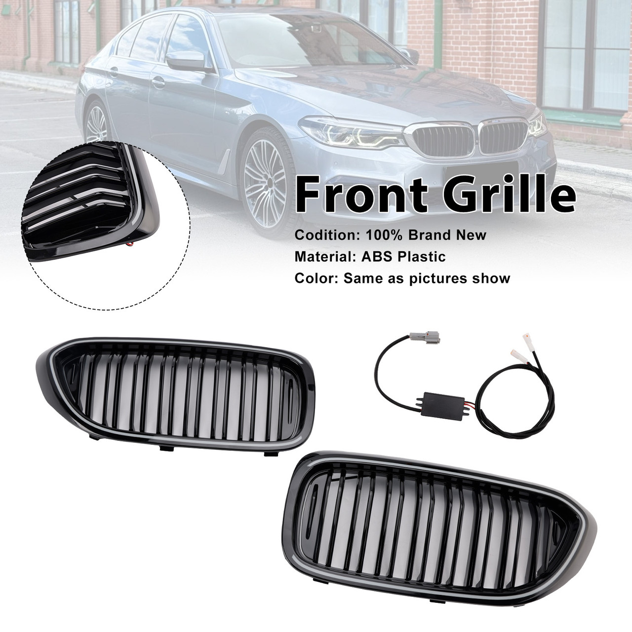 2017-2020 BMW 5 Series G30 G31 Double Slat Front Kidney Grille Gloss Black Generic