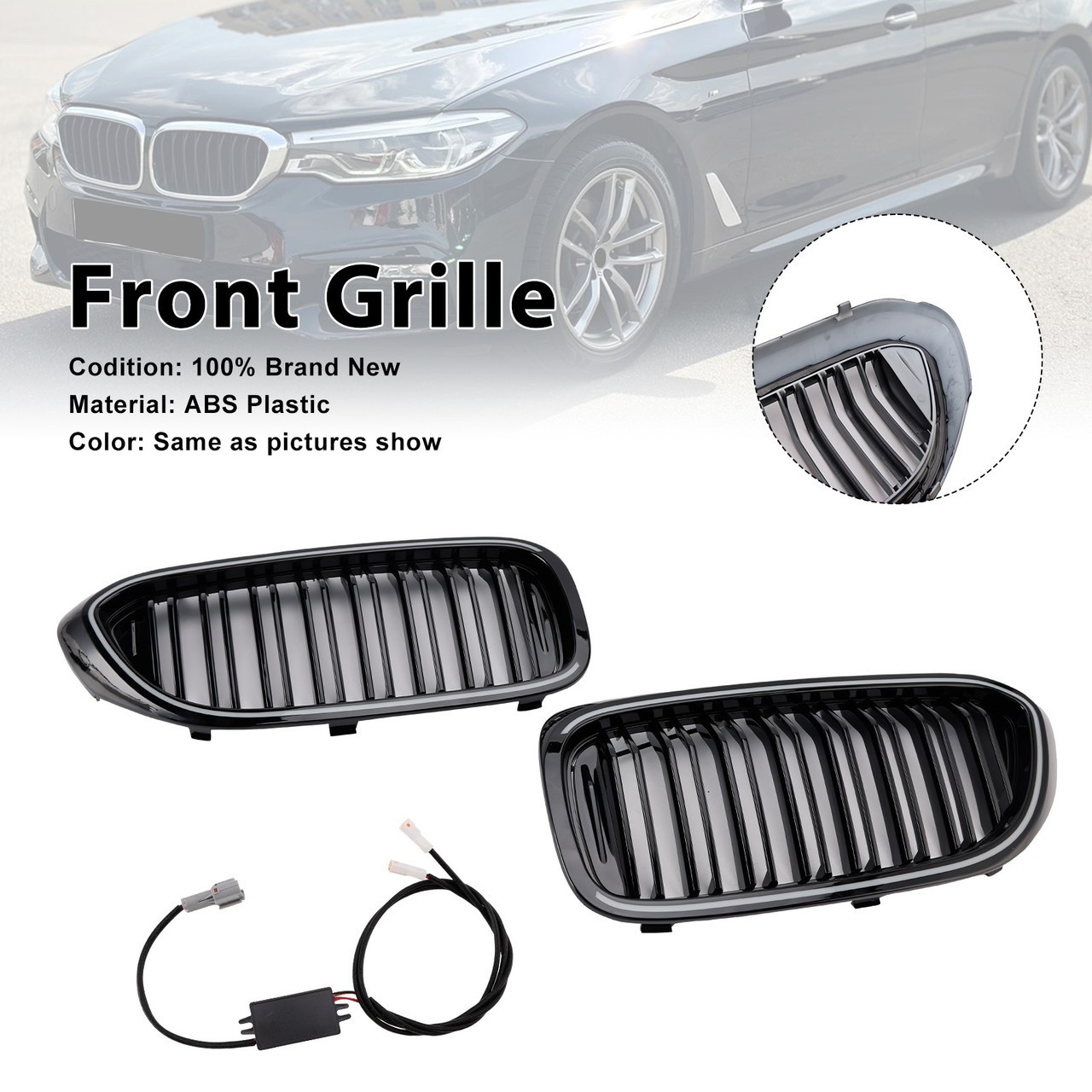 2017-2020 BMW 5 Series G30 G31 Double Slat Front Kidney Grille Gloss Black Generic