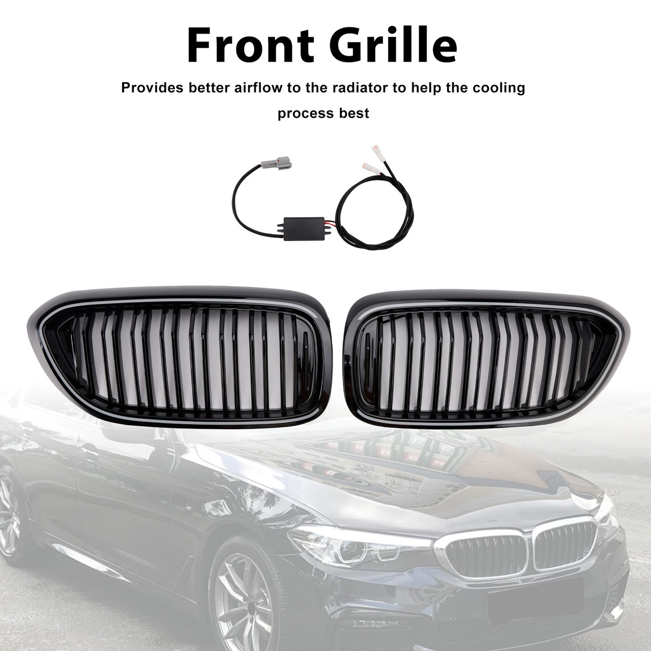 2017-2020 BMW 5 Series G30 G31 Double Slat Front Kidney Grille Gloss Black Generic