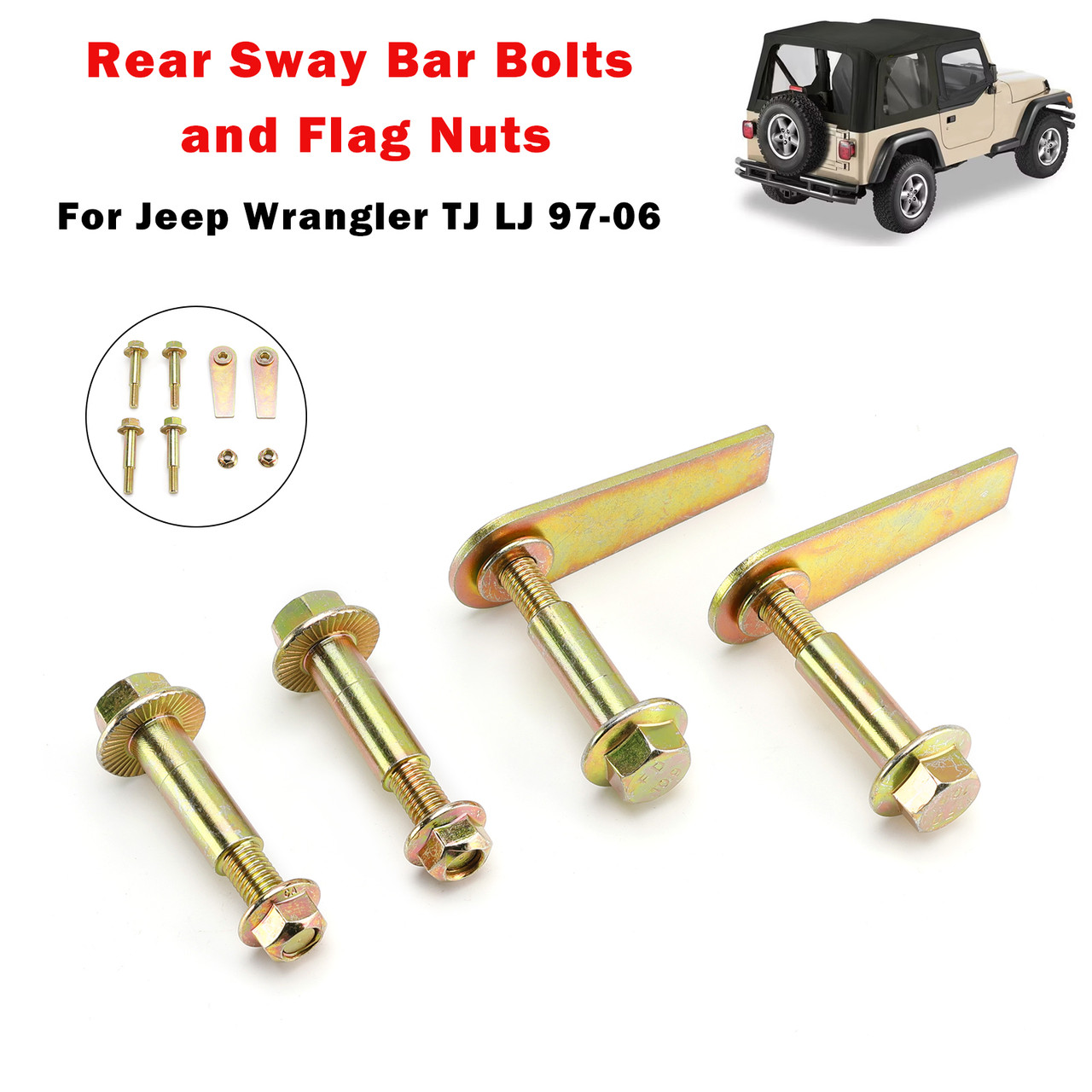 1997-2006 Jeep Wrangler TJ LJ Rear Sway Bar Bolts and Flag Nuts Generic