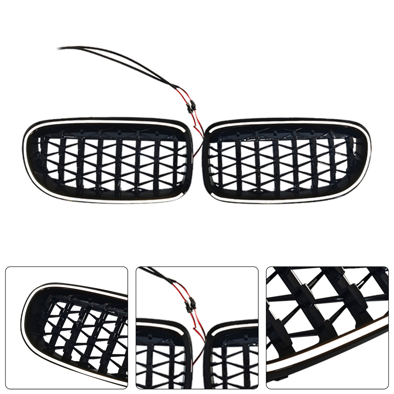 2009-2011 BMW 3 Series E90/E91 Diamond Front Kidney Grille Gloss Black Generic