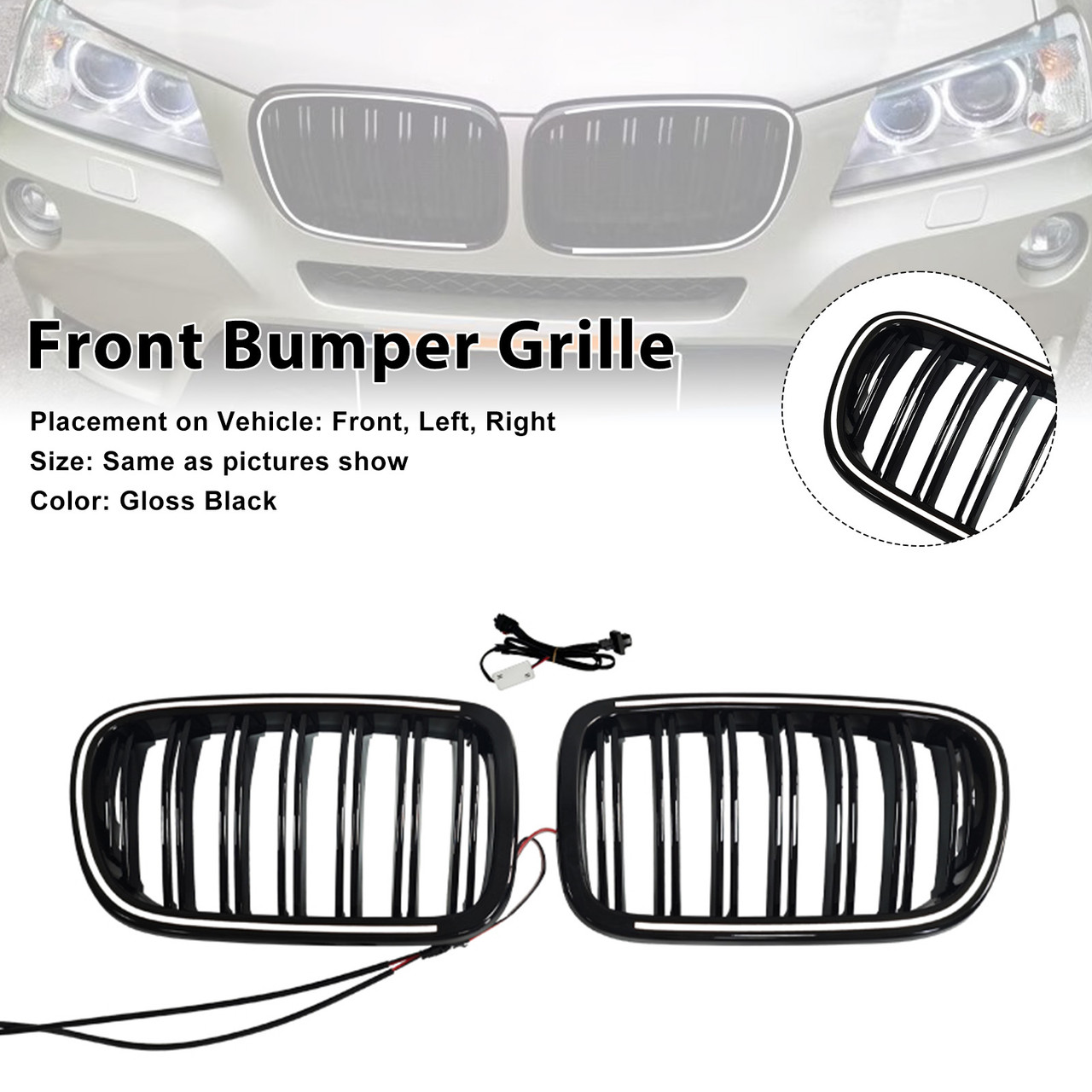 2010-2014 BMW X3/X4 F25/F26 Front Bumper Kidney Grille Gloss Black Generic