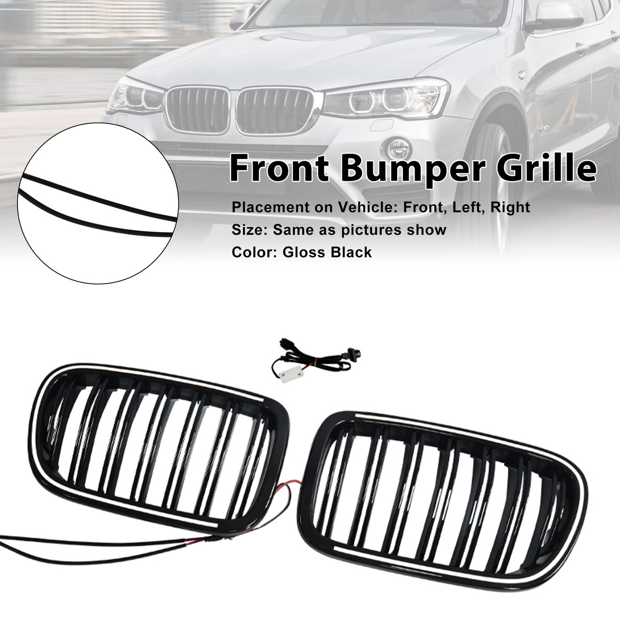 2010-2014 BMW X3/X4 F25/F26 Front Bumper Kidney Grille Gloss Black Generic