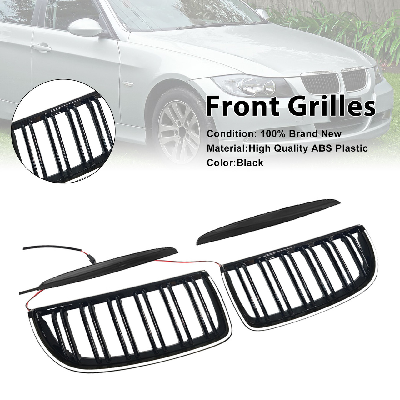 2004-2007 BMW 3 Series E90 320i 323i 328i 335i Front Kidney Double Slat Grille Black Generic