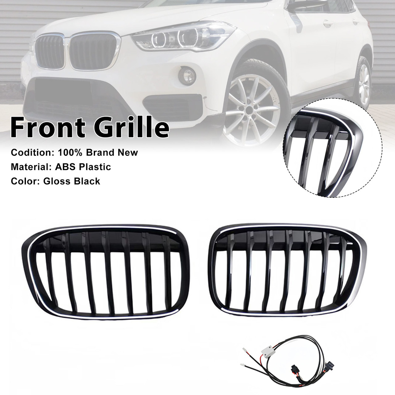 2016-2019 BMW X1 F48 F49 2PCS Gloss Black Front Kidney Grille Generic