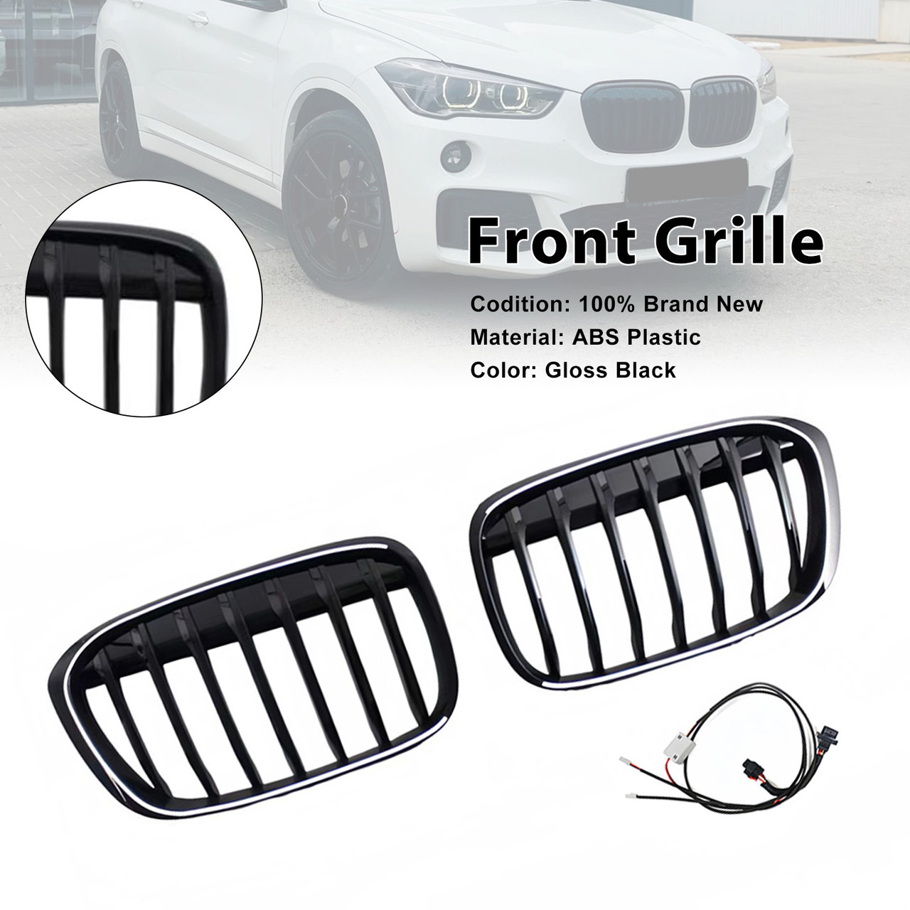 2016-2019 BMW X1 F48 F49 2PCS Gloss Black Front Kidney Grille Generic
