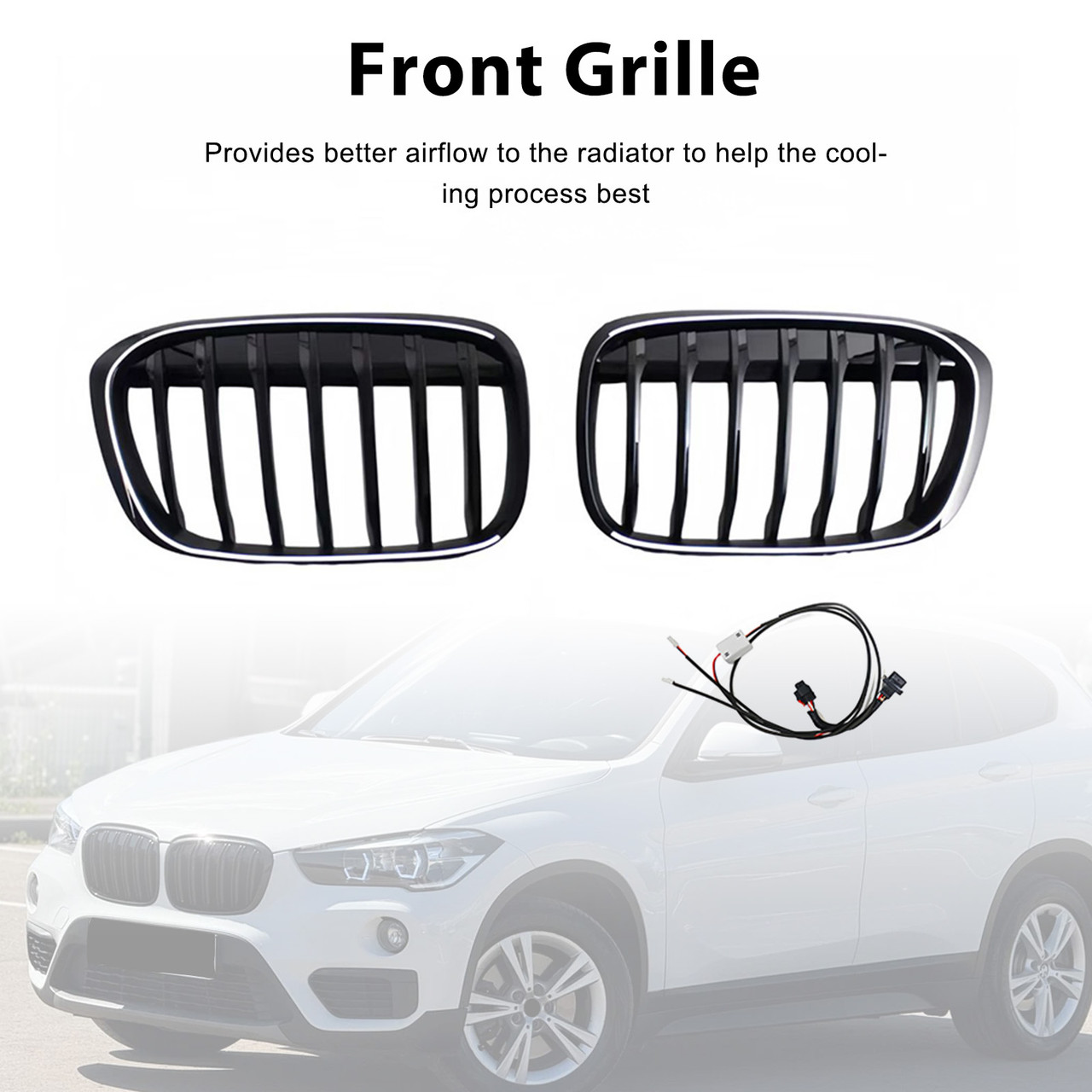 2016-2019 BMW X1 F48 F49 2PCS Gloss Black Front Kidney Grille Generic