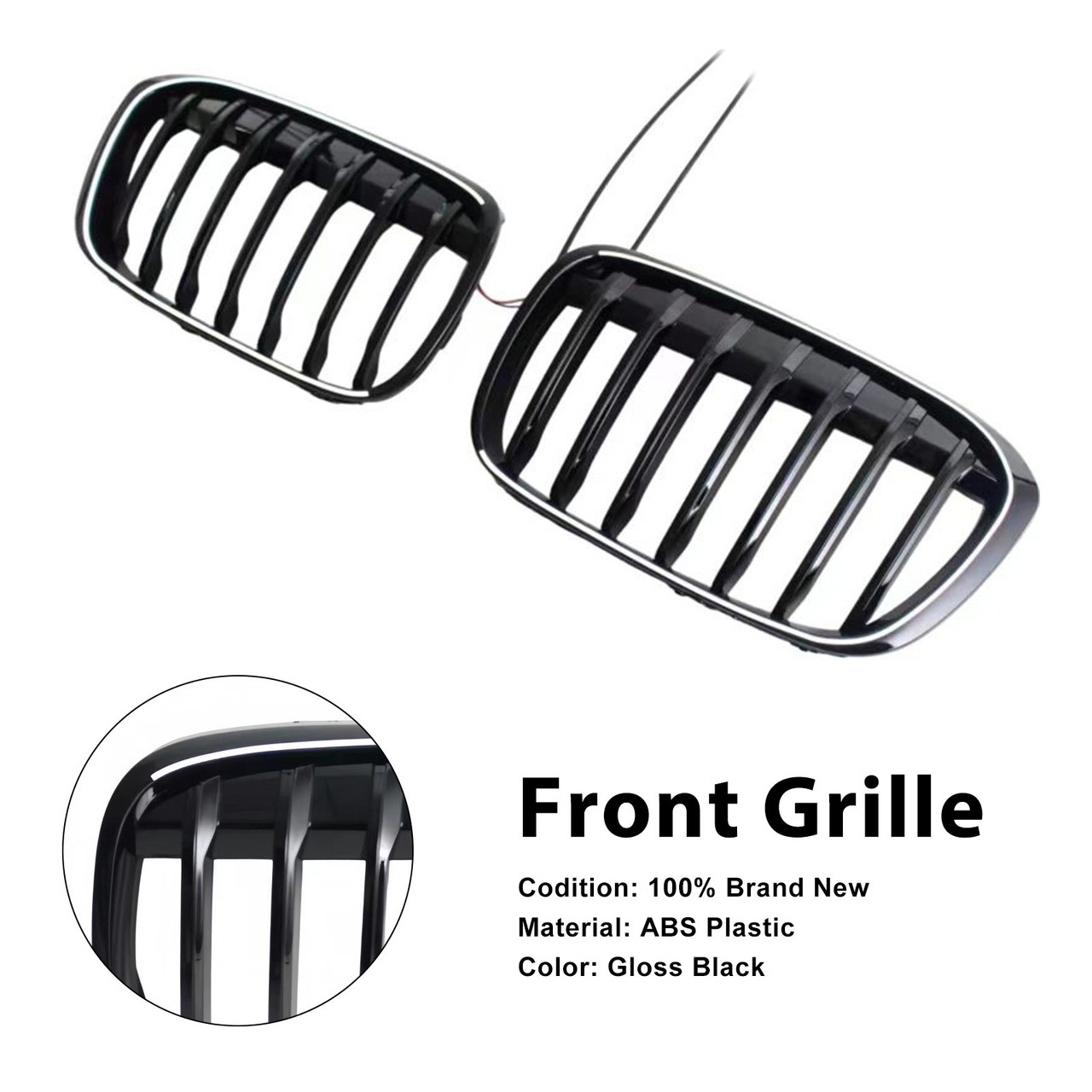 2016-2019 BMW X1 F48 F49 2PCS Gloss Black Front Kidney Grille Generic