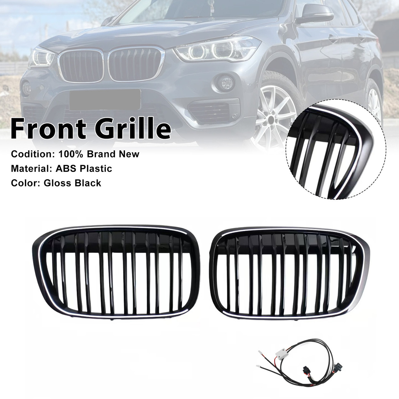 2016-2018 BMW X1 F48 F49 Front Kidney Grille Gloss Black Generic