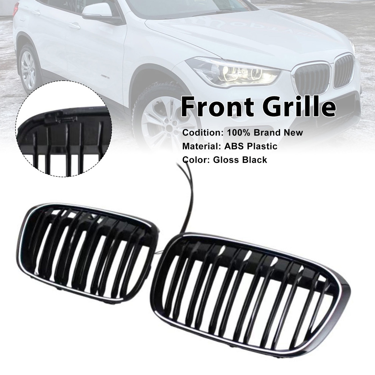 2016-2018 BMW X1 F48 F49 Front Kidney Grille Gloss Black Generic