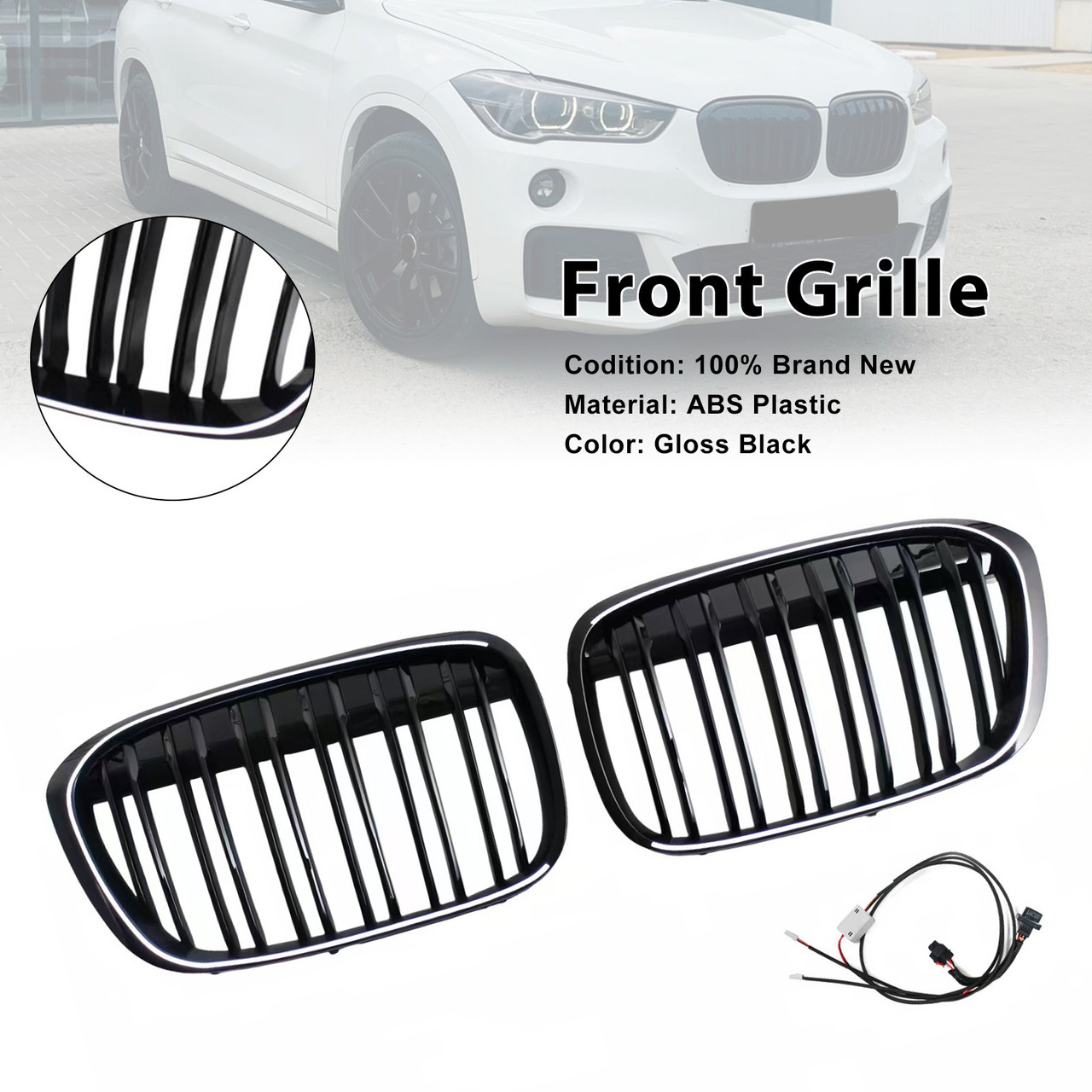 2016-2018 BMW X1 F48 F49 Front Kidney Grille Gloss Black Generic