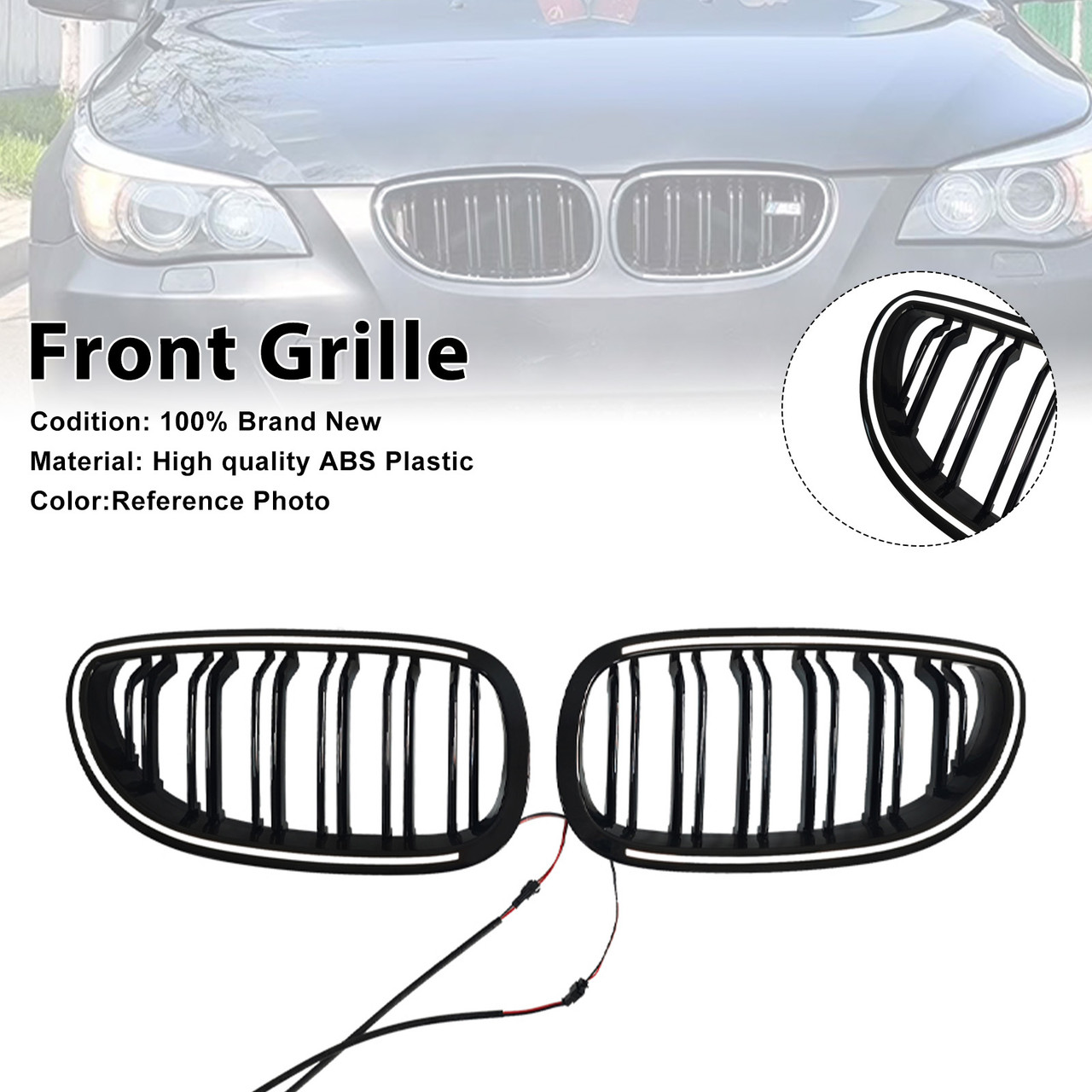 2004-2009 BMW E60 E61 520i 530i 2PCS Glossy Black Front Sport Kidney Grille Generic